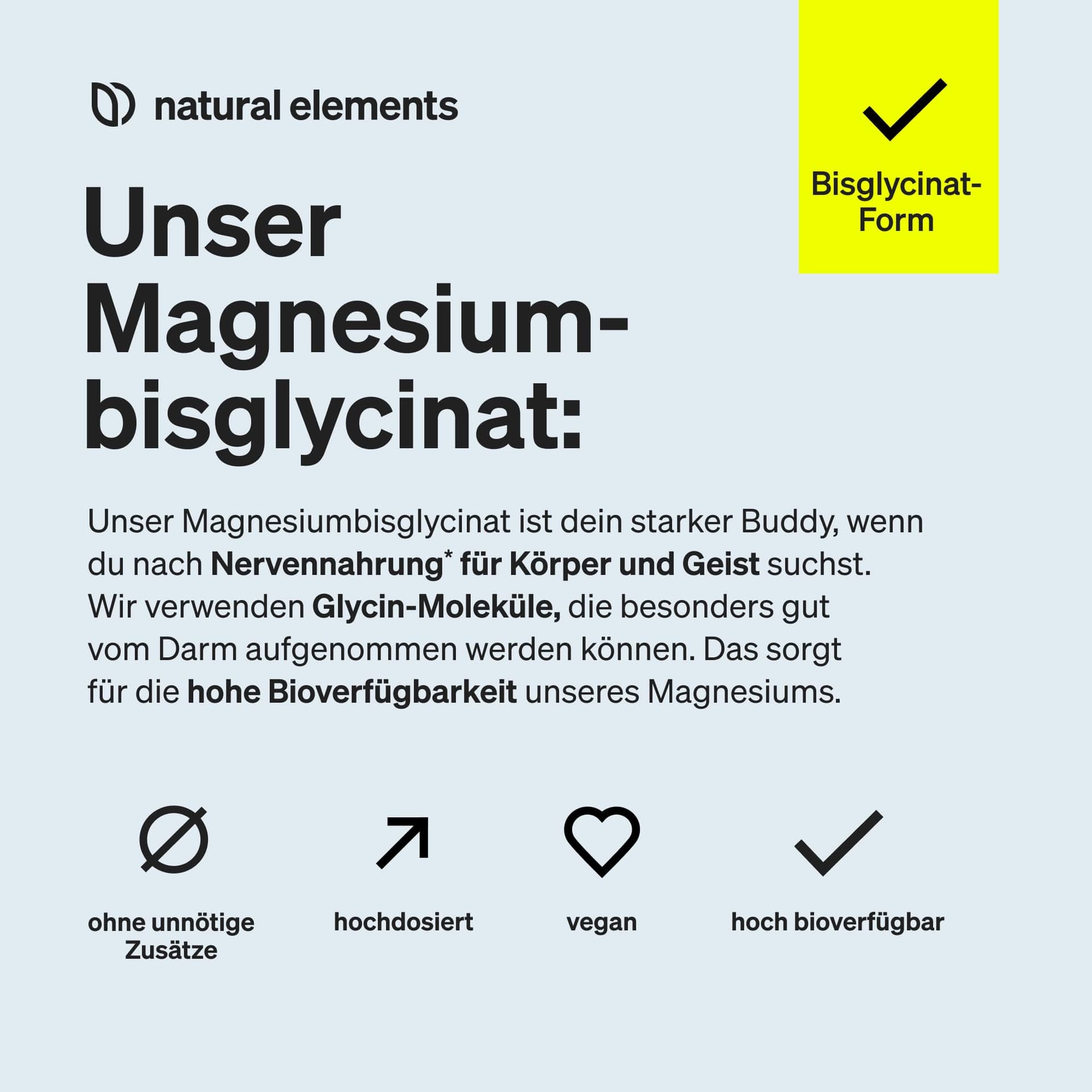 Natural Elements Magnesiumbisglycinat - Premium: Chelatiertes Magnesium - 180 Kapseln – Bild 3