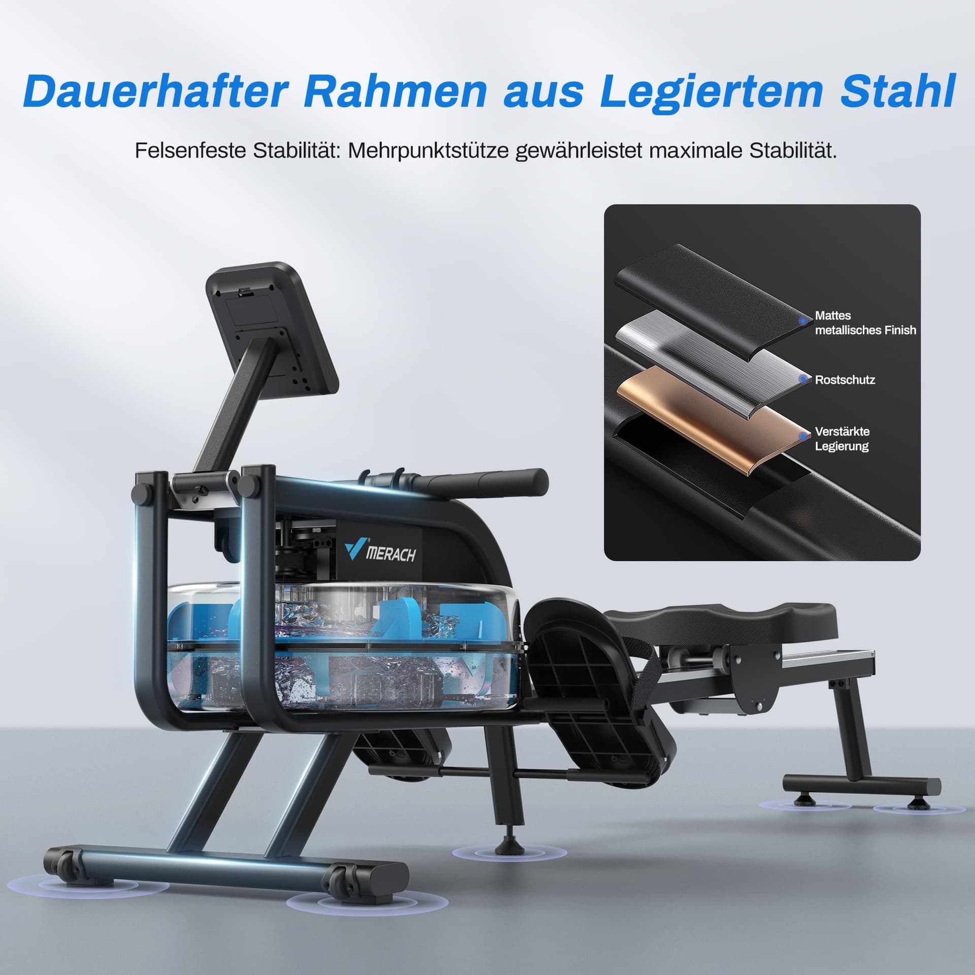 MERACH Wasserrudergerät für Zuhause, Rudergerät mit 15L – Bild 3