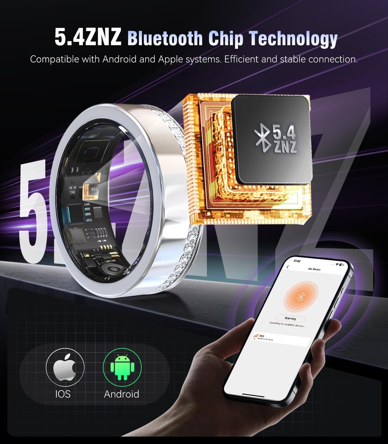 IUHFSIFS Smart Ring von Diamanten Umgeben und Kabelloses – Bild 4