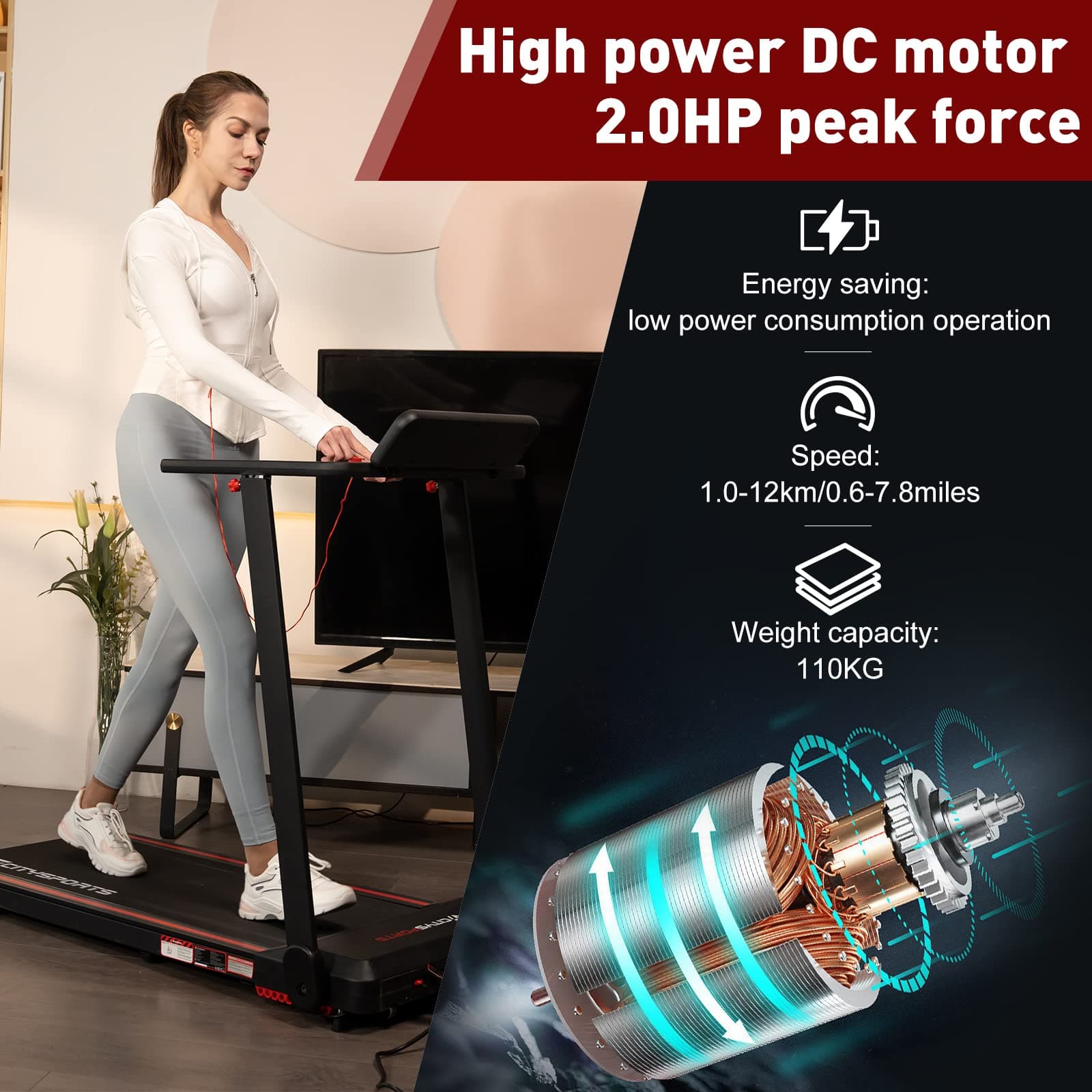 CITYSPORTS Tapis Roulant Elettrico Pieghevole 1-12km/h – Bild 6