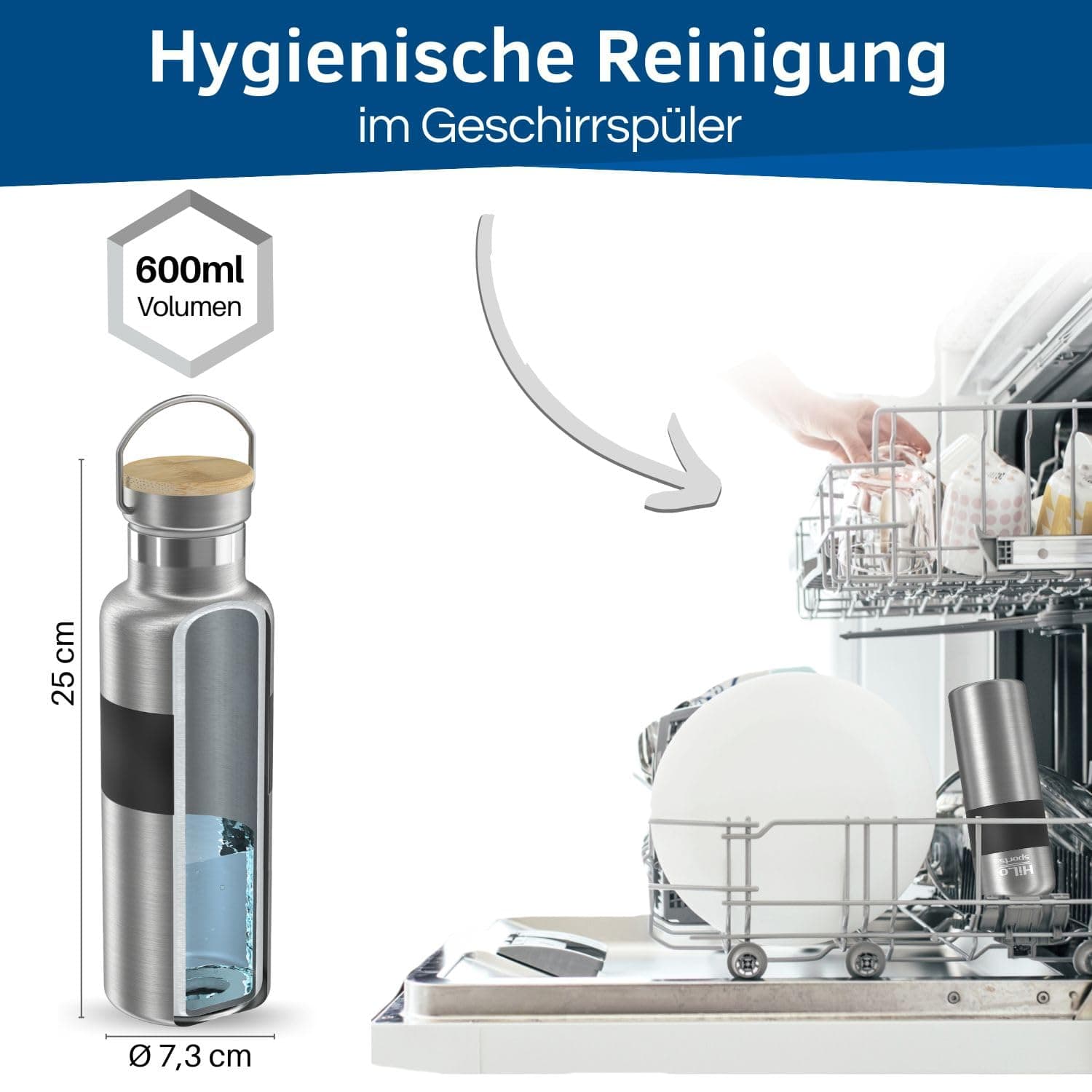 HiLo sports isolierte Trinkflasche Fahrrad Edelstahl 600ml – Bild 7