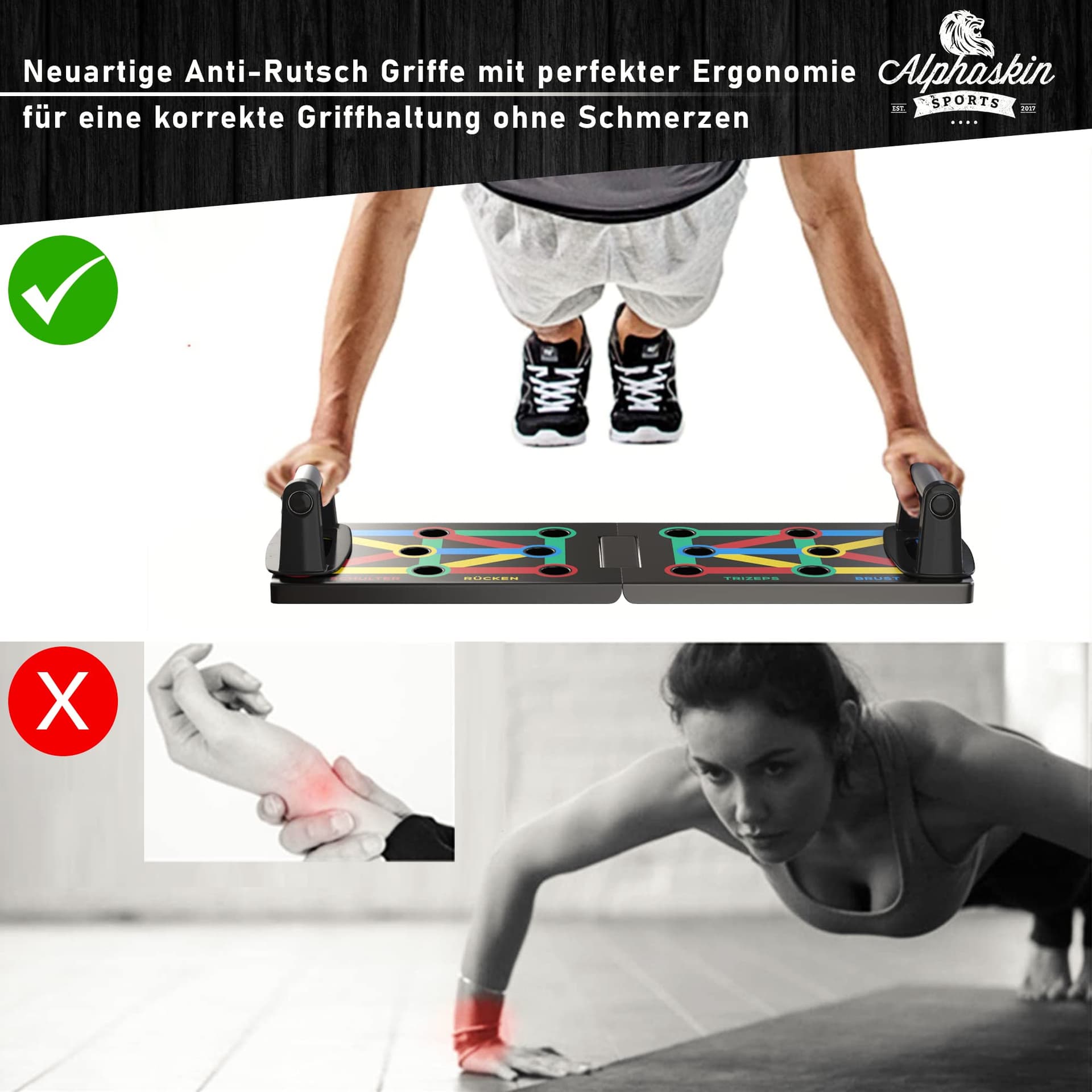 ALPHASKIN Liegestützbrett Set mit Griffen – Bild 3