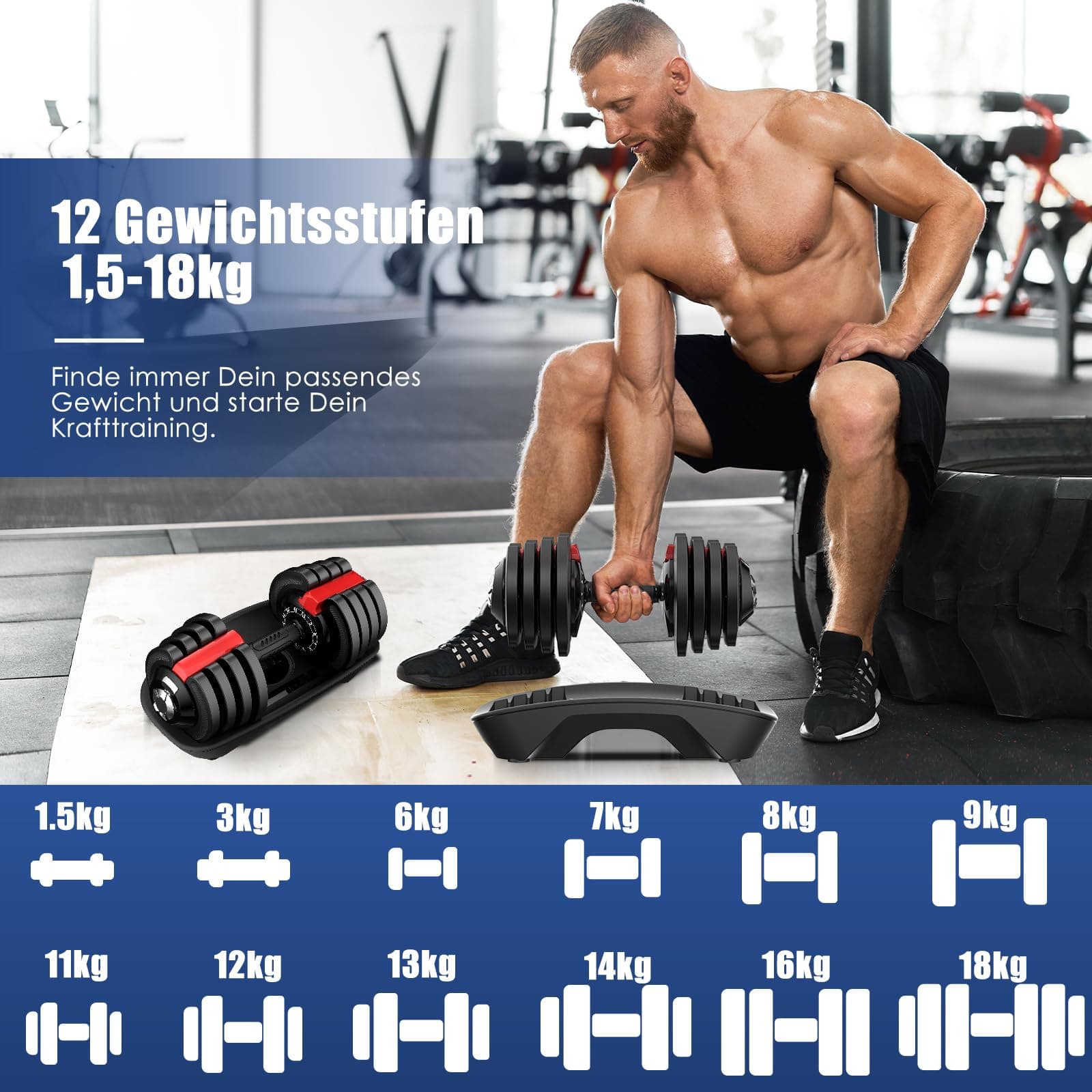 DH FitLife Verstellbare Kurzhantel 18/24 kg – Bild 2