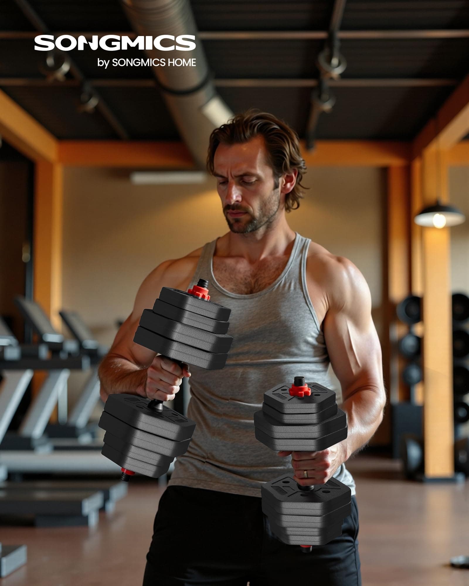 SONGMICS Set d’Haltères, Haltères avec Barre de Connexion, Hexagonales, 30 kg – Bild 2