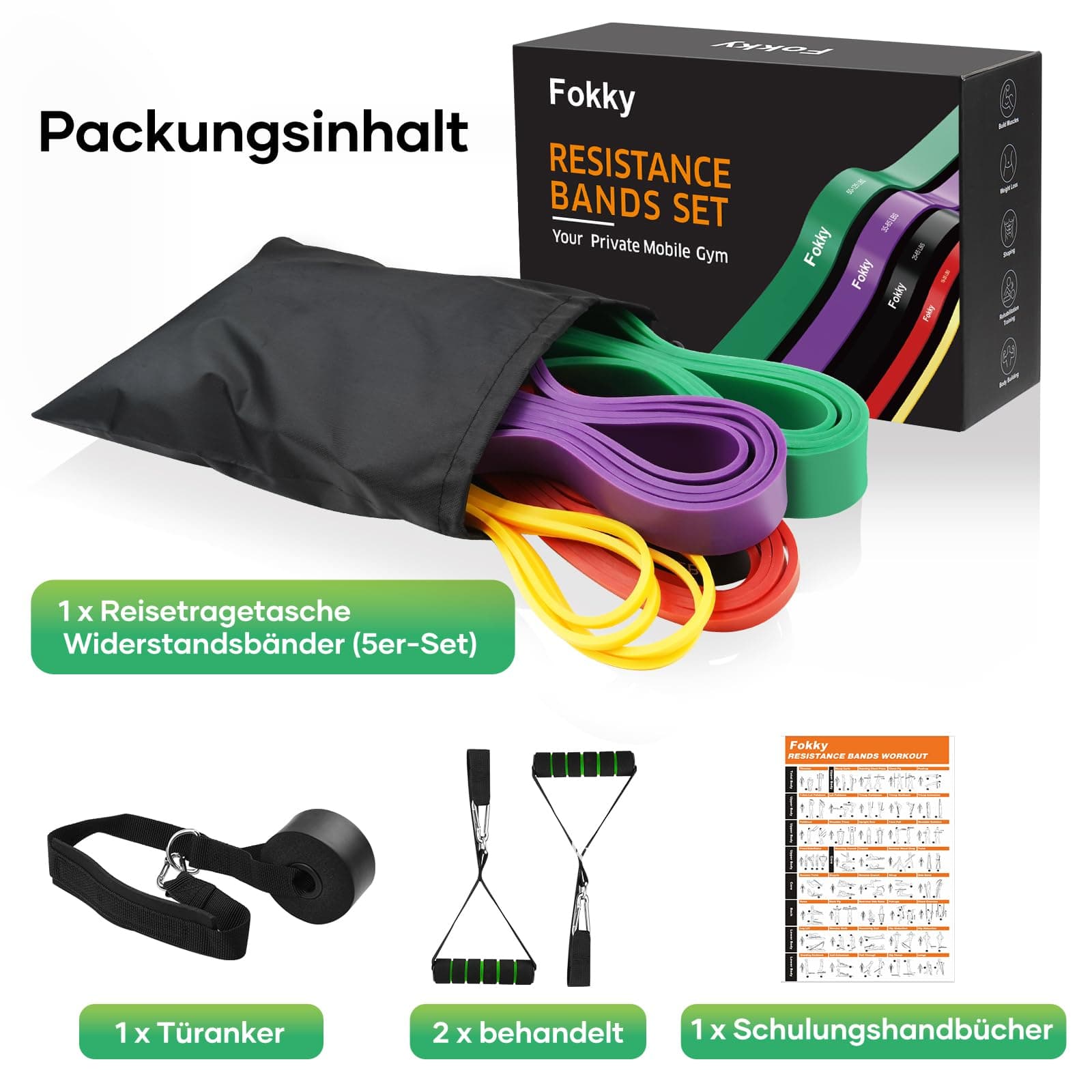 Fokky Fitnessbänder Widerstandsbänder mit 5 Stufen – Bild 6