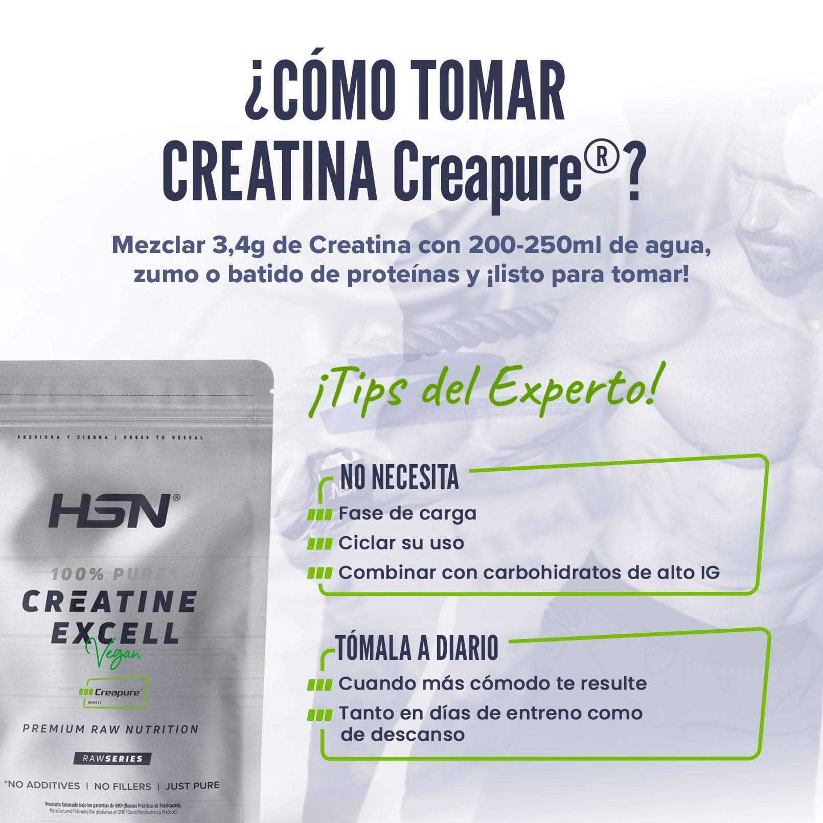 HSN Creatina 100% CREAPURE en Polvo Sin Sabor 500g – Bild 3