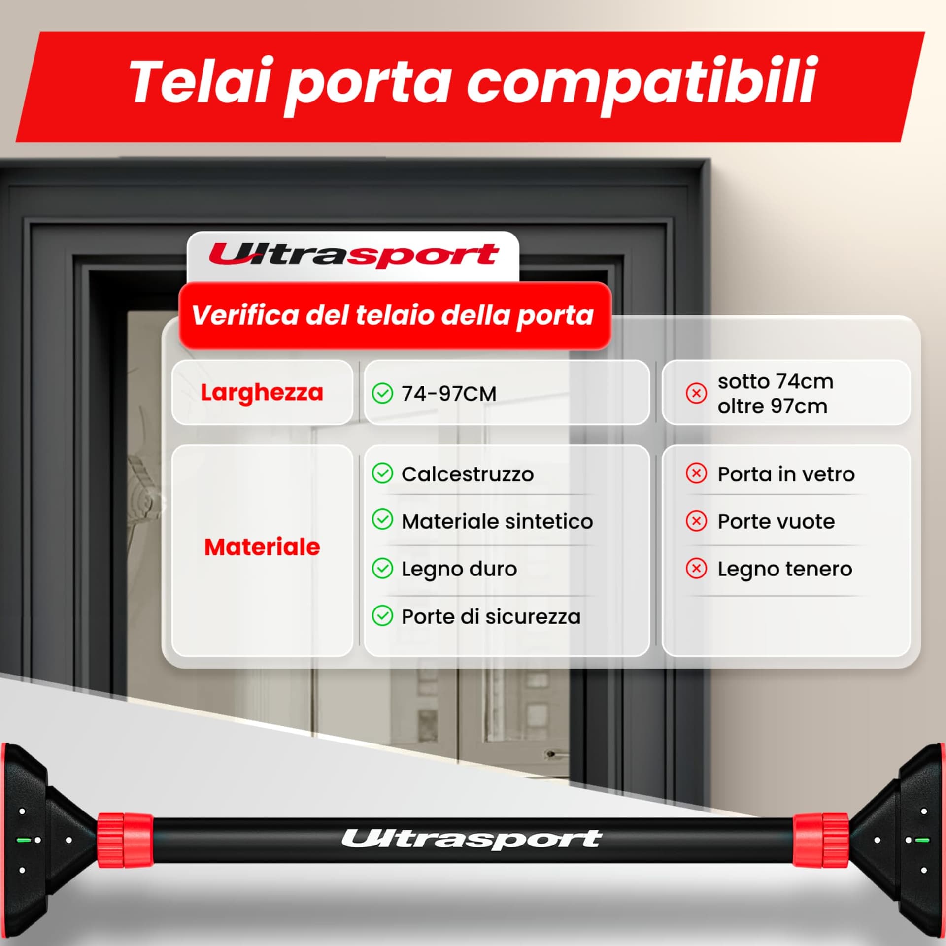 Ultrasport Barra per trazioni, telaio della porta da appendere senza forare fino a 200 kg – Bild 4