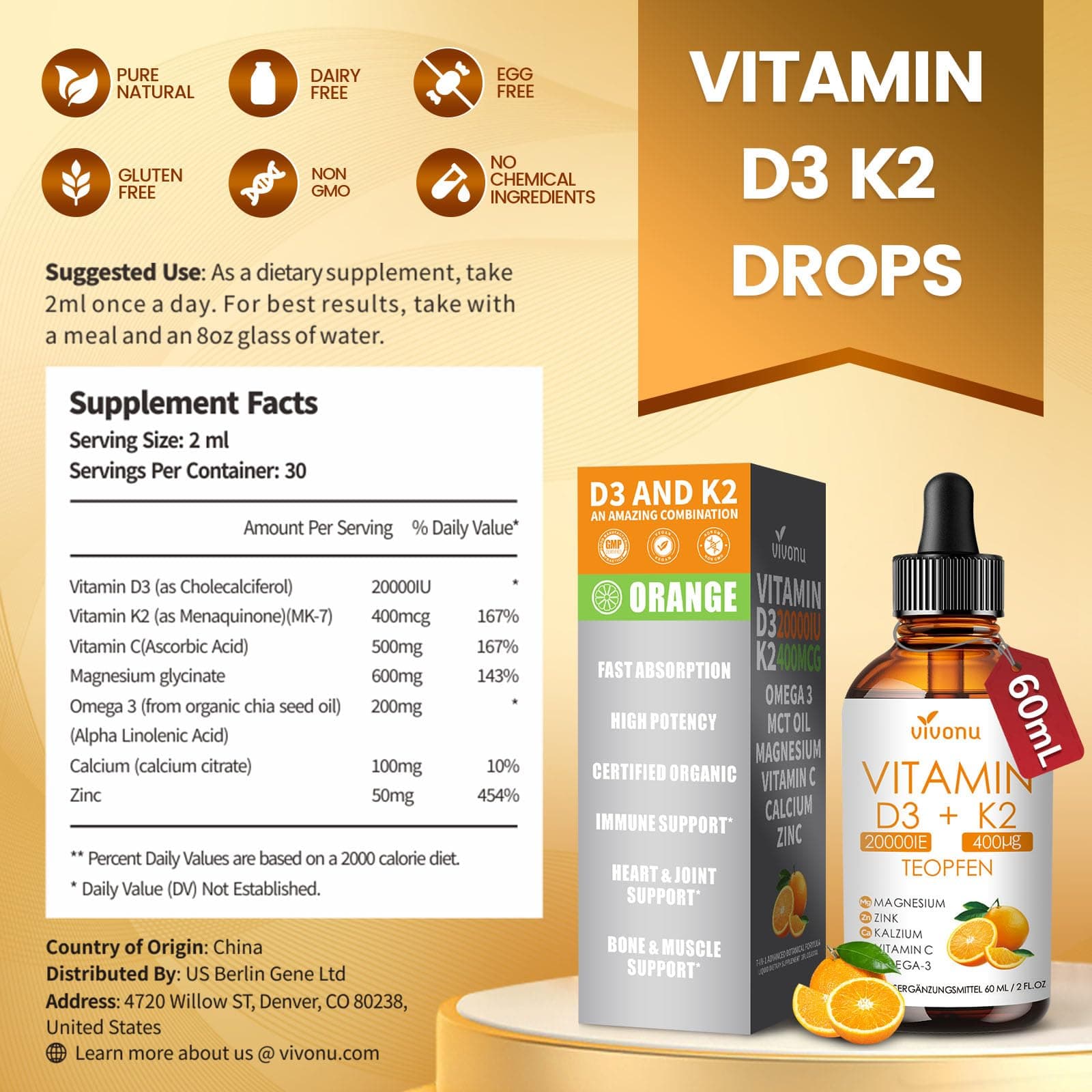 VivoNu Vitamine D3 K2 20000 UI avec MK7-300 en Huile de coco vierge – Bild 8