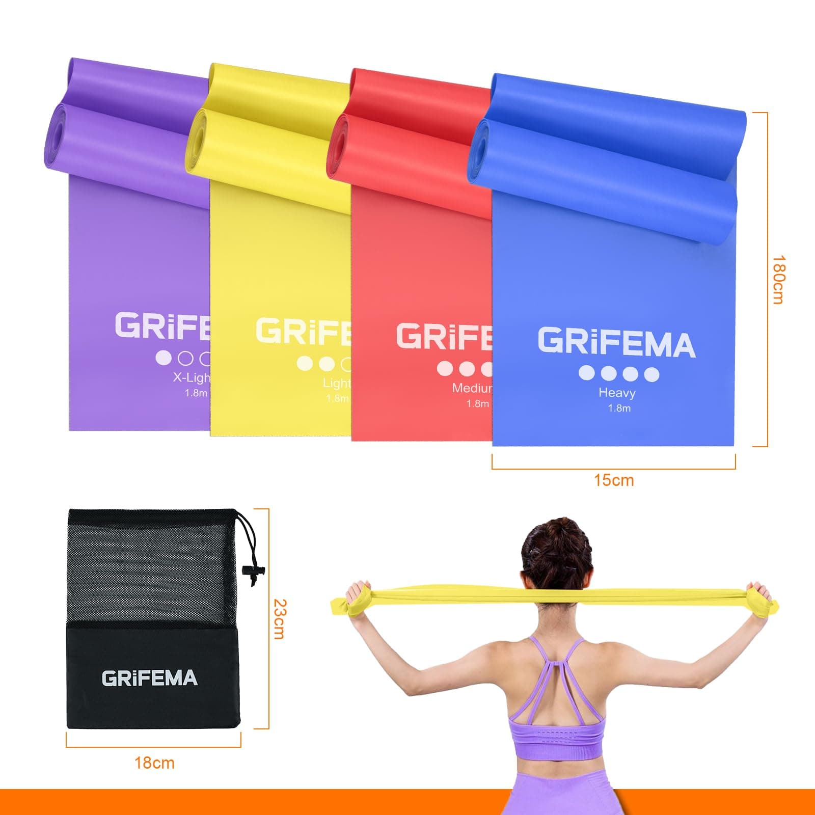 GRIFEMA GA5002 Fasce elastiche fitness [set da 4] 1,8 m – Bild 2
