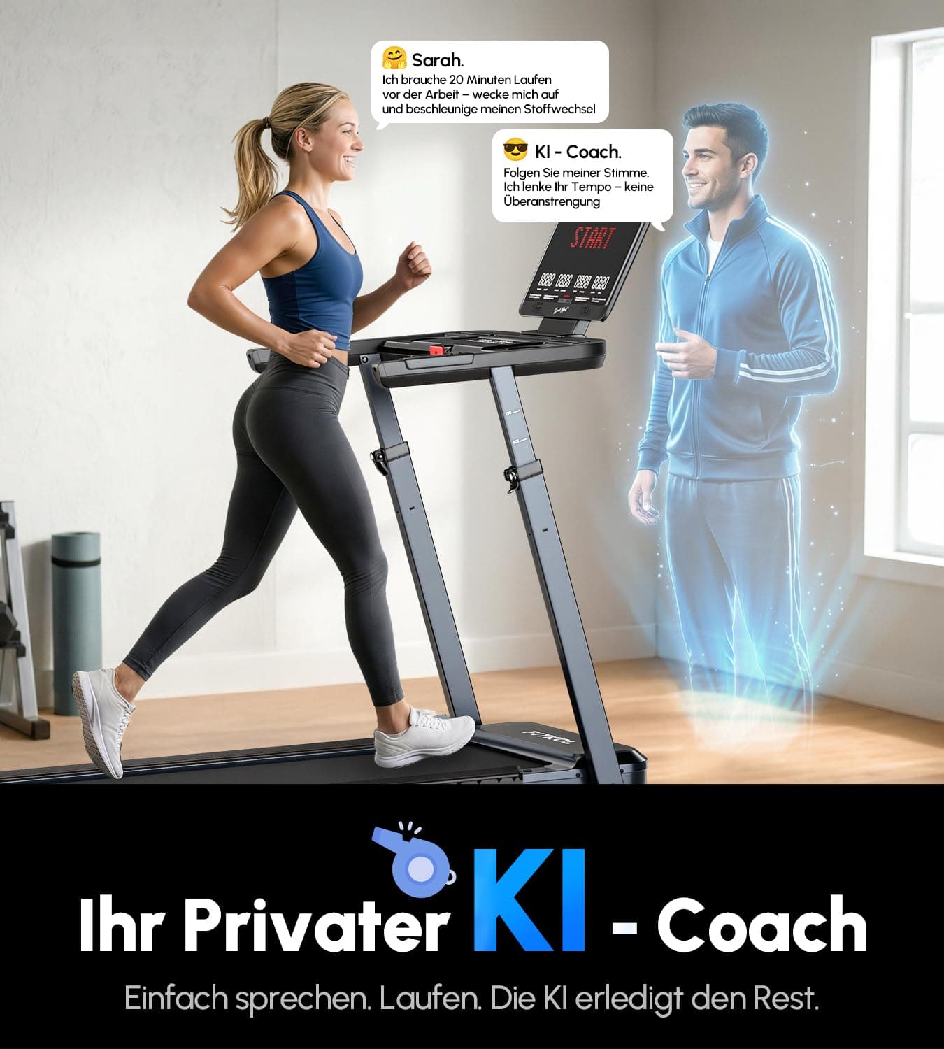VONKO KI-adaptiver Smarter Laufband für Zuhause 15.5km/h mit – Bild 2