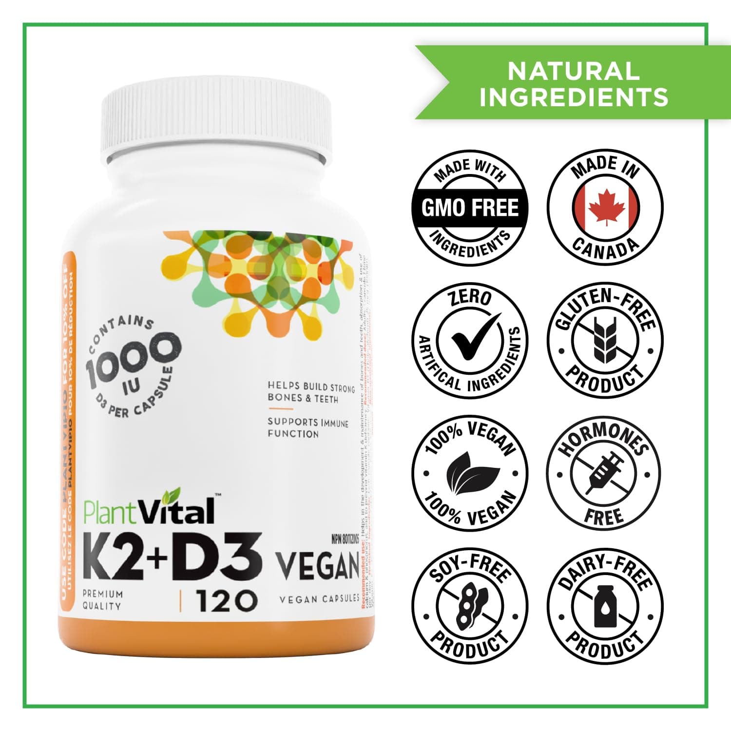 Plantvital High-Potency Vegan Vitamin D3 + K2 -Made in – Bild 8