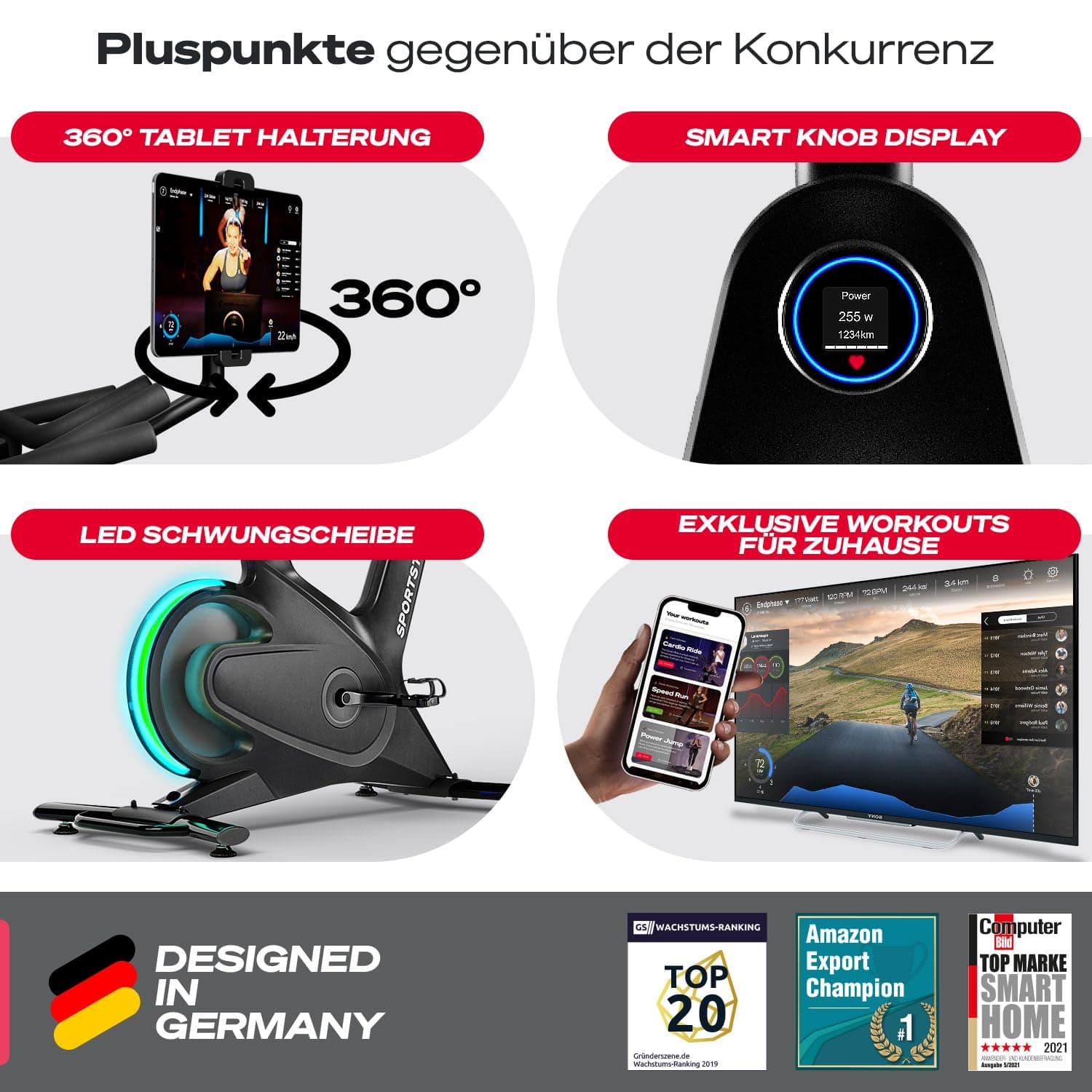 Sportstech sBike Lite Premium Heimtrainer Fahrrad Ergometer Speedbike, mit 16,5 kg – Bild 5