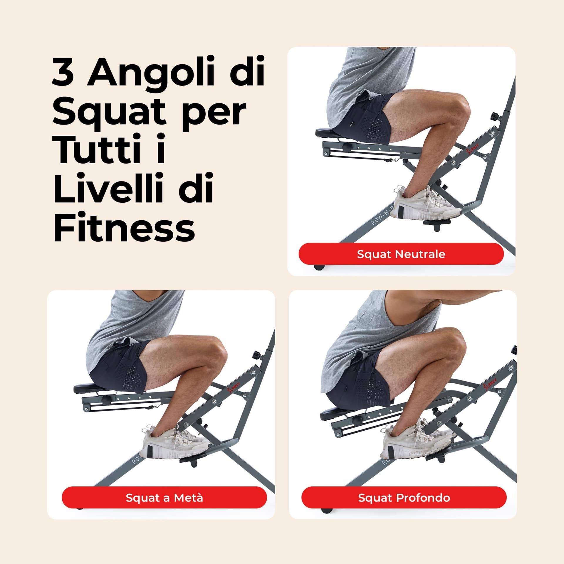 Sunny Health & Fitness Macchina per vogatore e squat – Bild 4