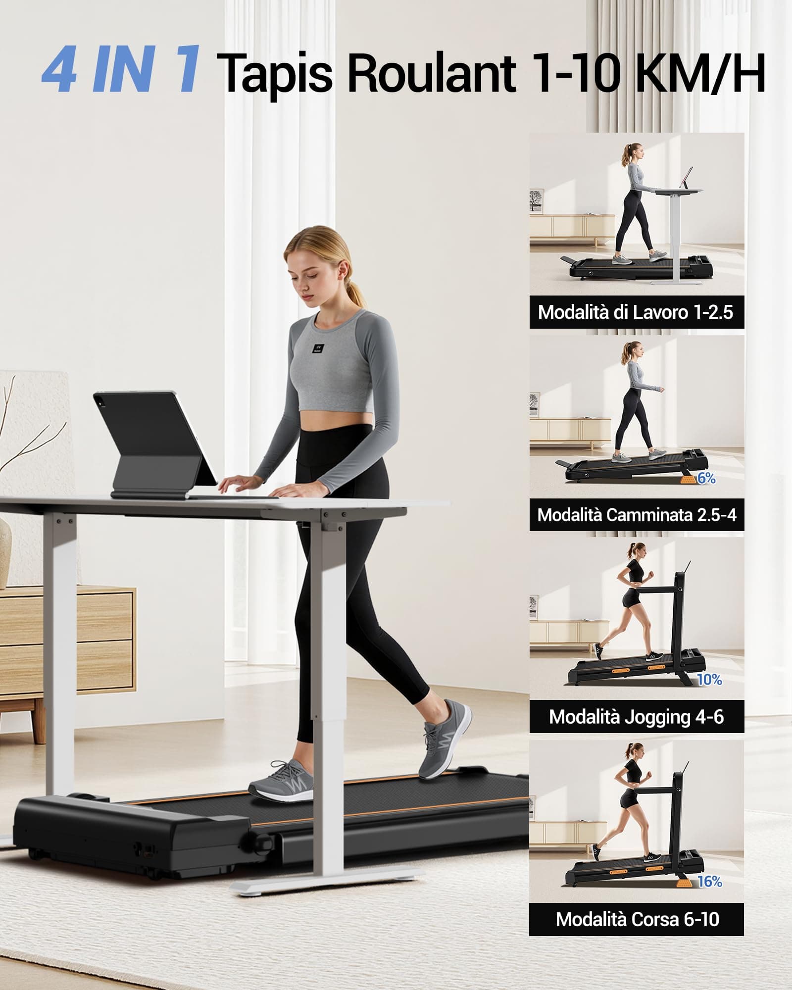 UMAY Tapis Roulant Elettrico Pieghevole con Inclinazione – Bild 2