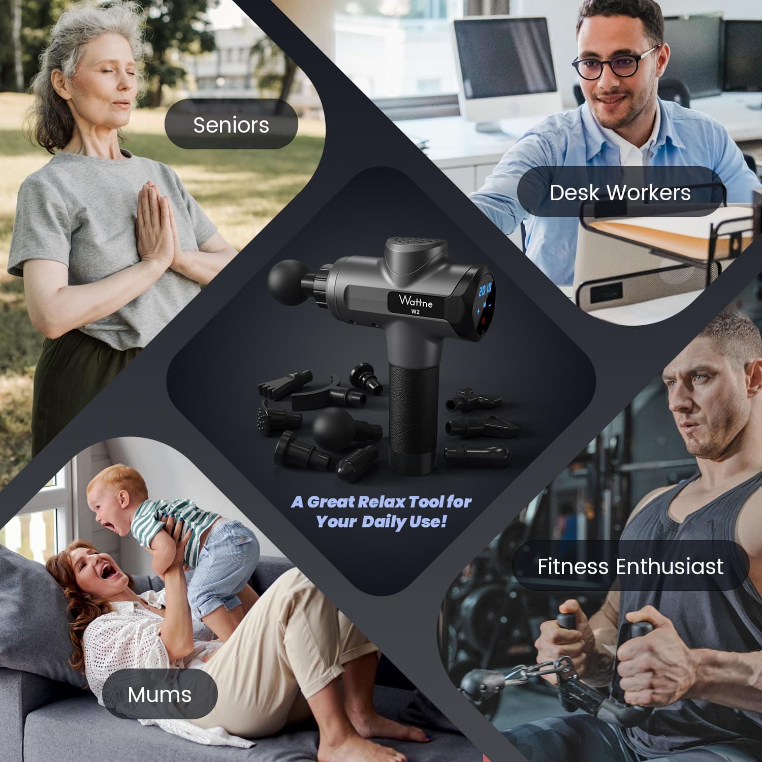 Wattne Muscle Massage Gun Deep Tissue Percussion Massager – Bild 6