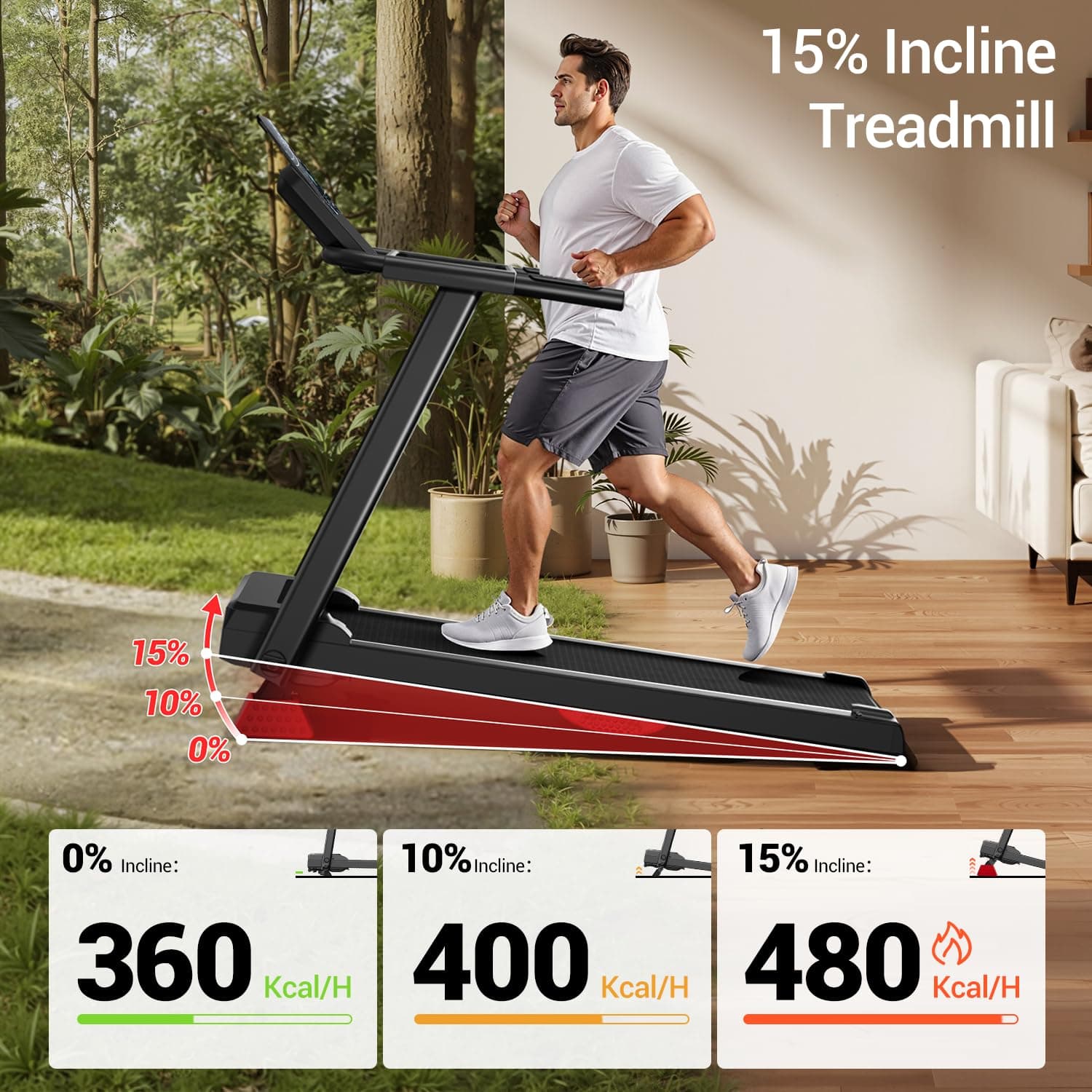 UMAY Treadmill for Home with 15% Incline – Bild 2