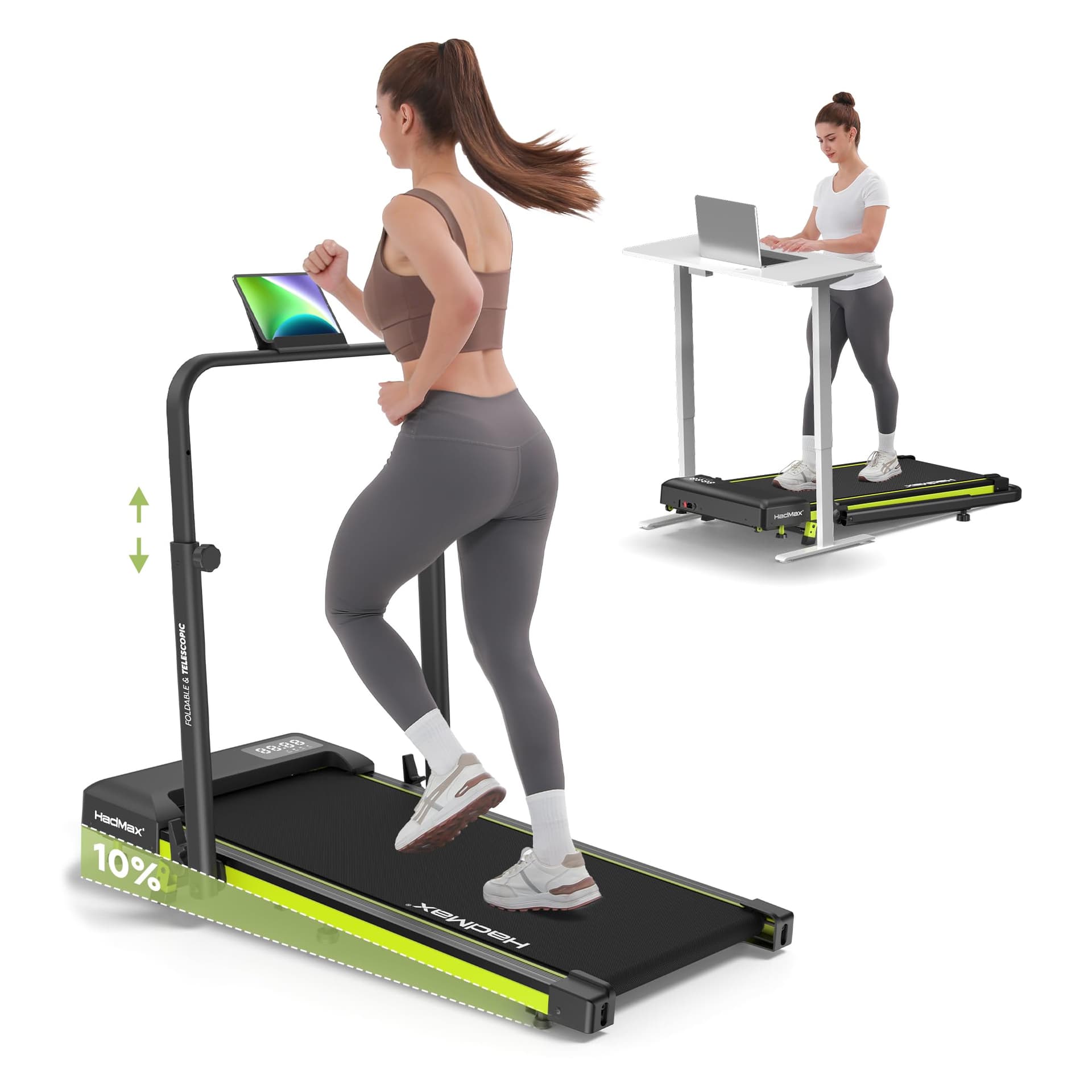 HADMAX Walking Pad mit 10% Steigung 3,0 HP Laufband für