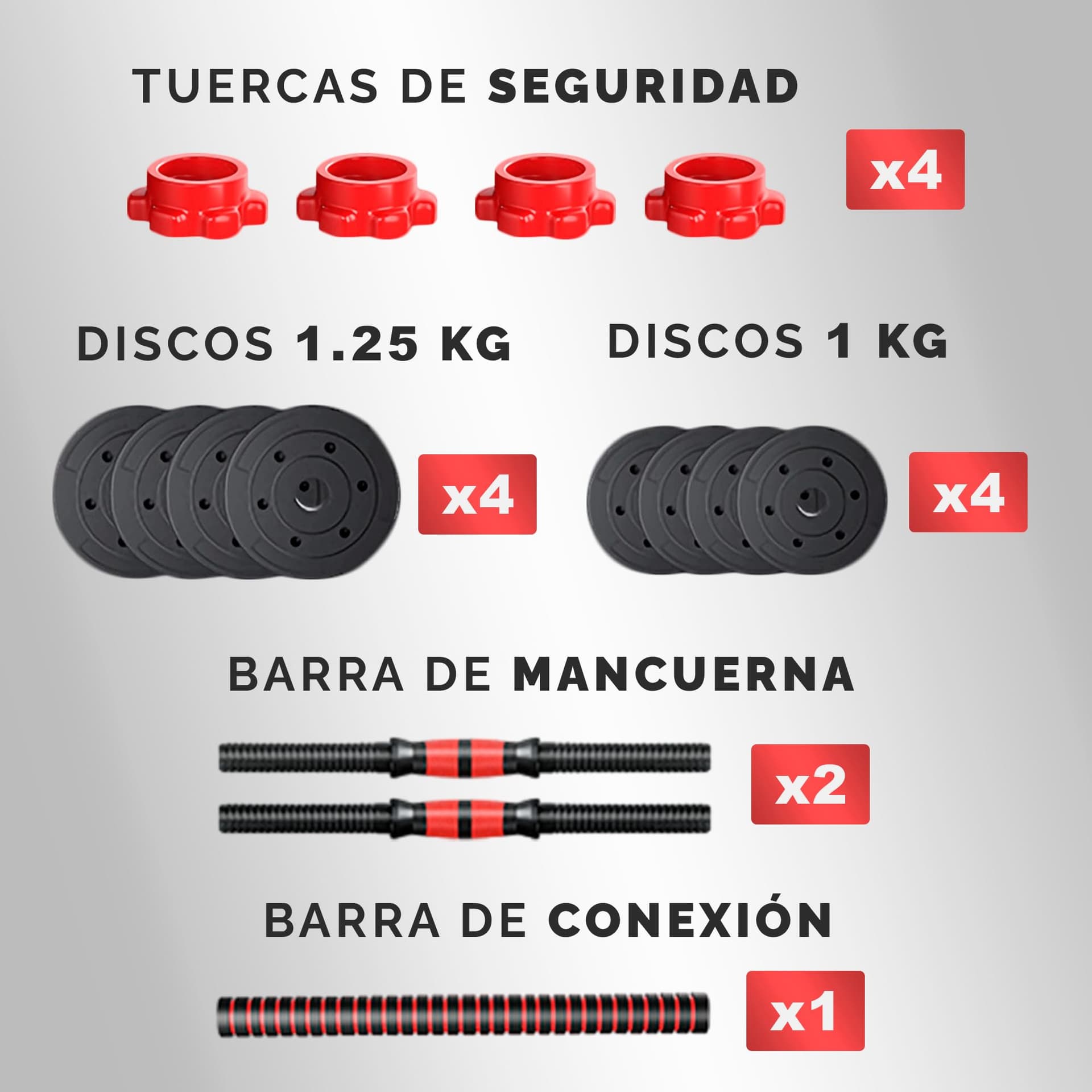 JUPPLIES Juego de Mancuernas Ajustables 2 en 1 de 10kg – Bild 4