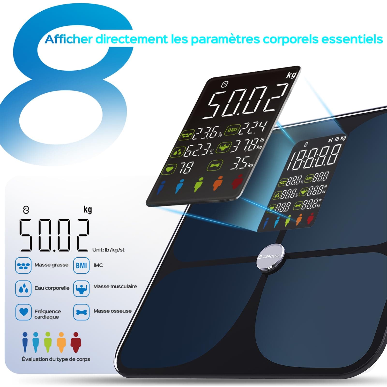 Lepulse Bilancia Pesapersone Digitale con App Bluetooth – Bild 3