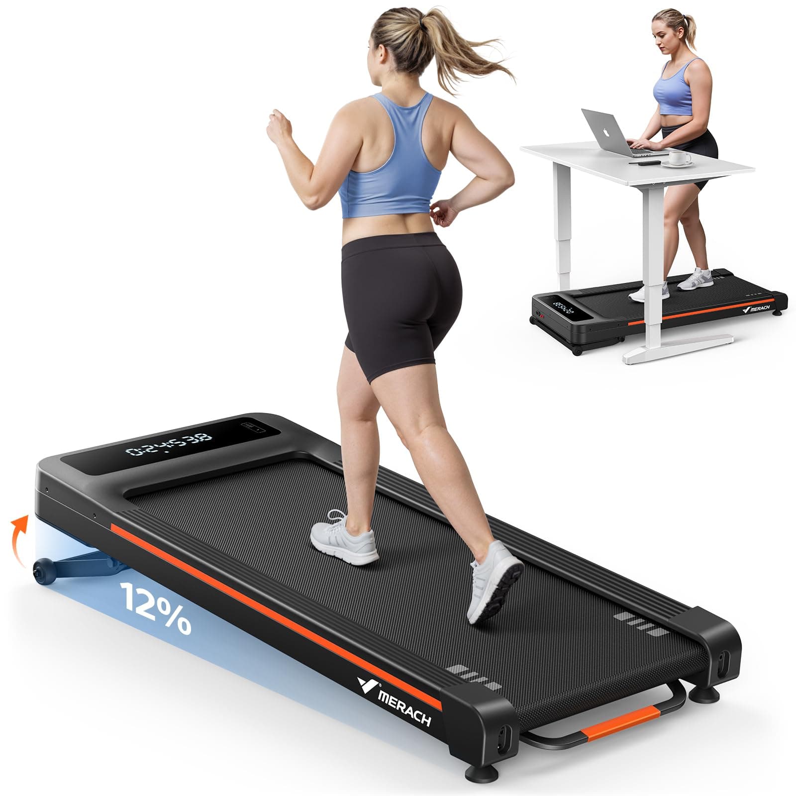 MERACH Walking Pad, Laufband Für Zuhause mit 12% Automatischer Steigung, Max 180KG