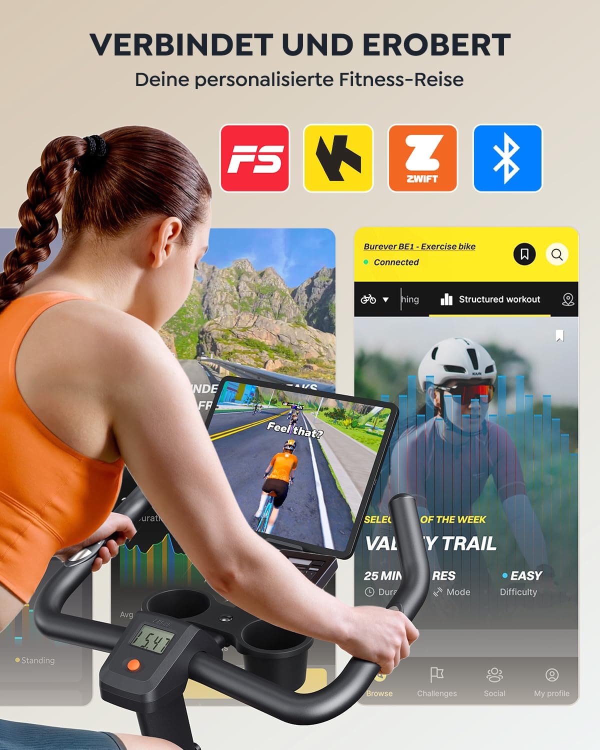 Burever Heimtrainer Fahrrad mit App – Bild 4