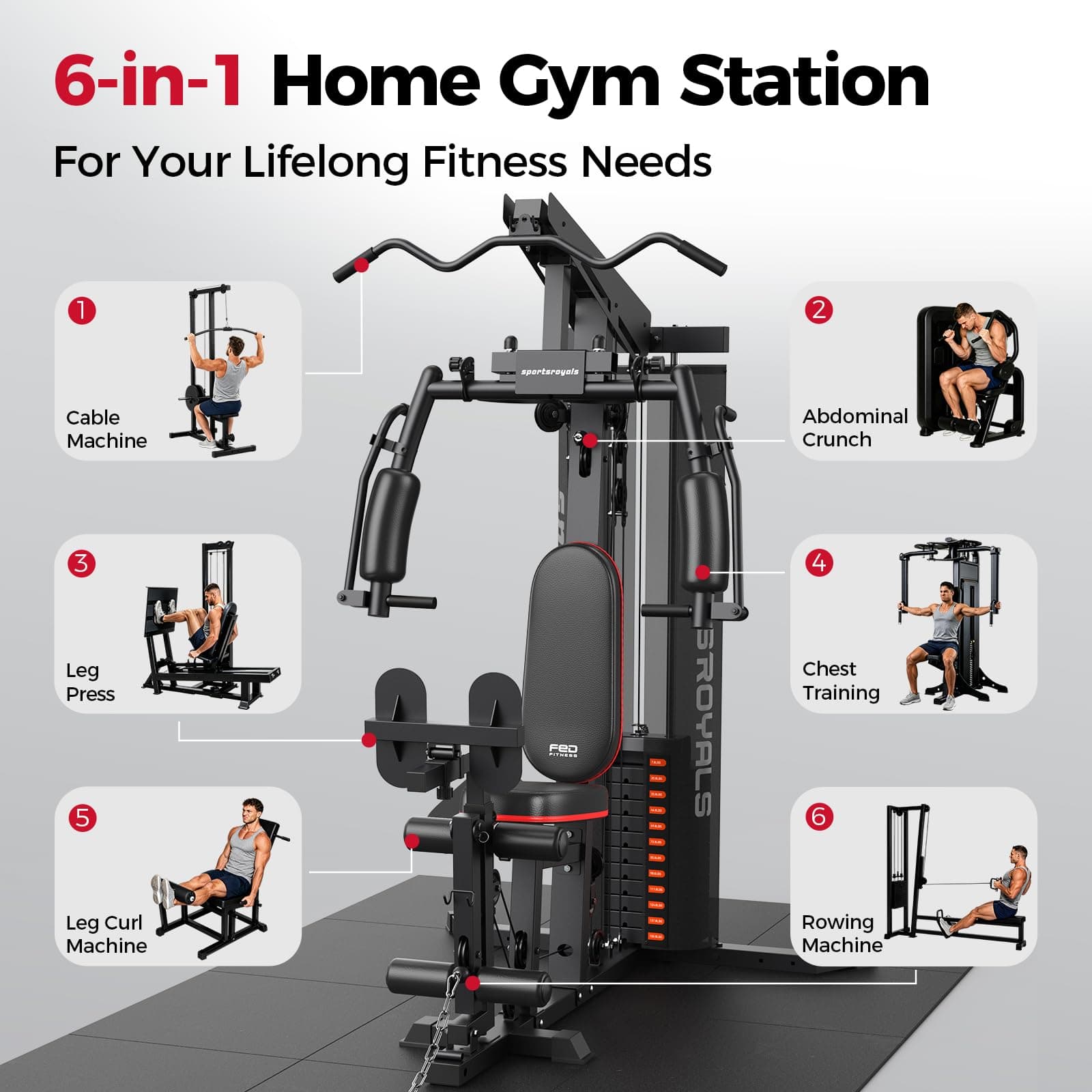 Sportsroyals Home Gym, Multifunctional Workout Station with 150LBS – Bild 2