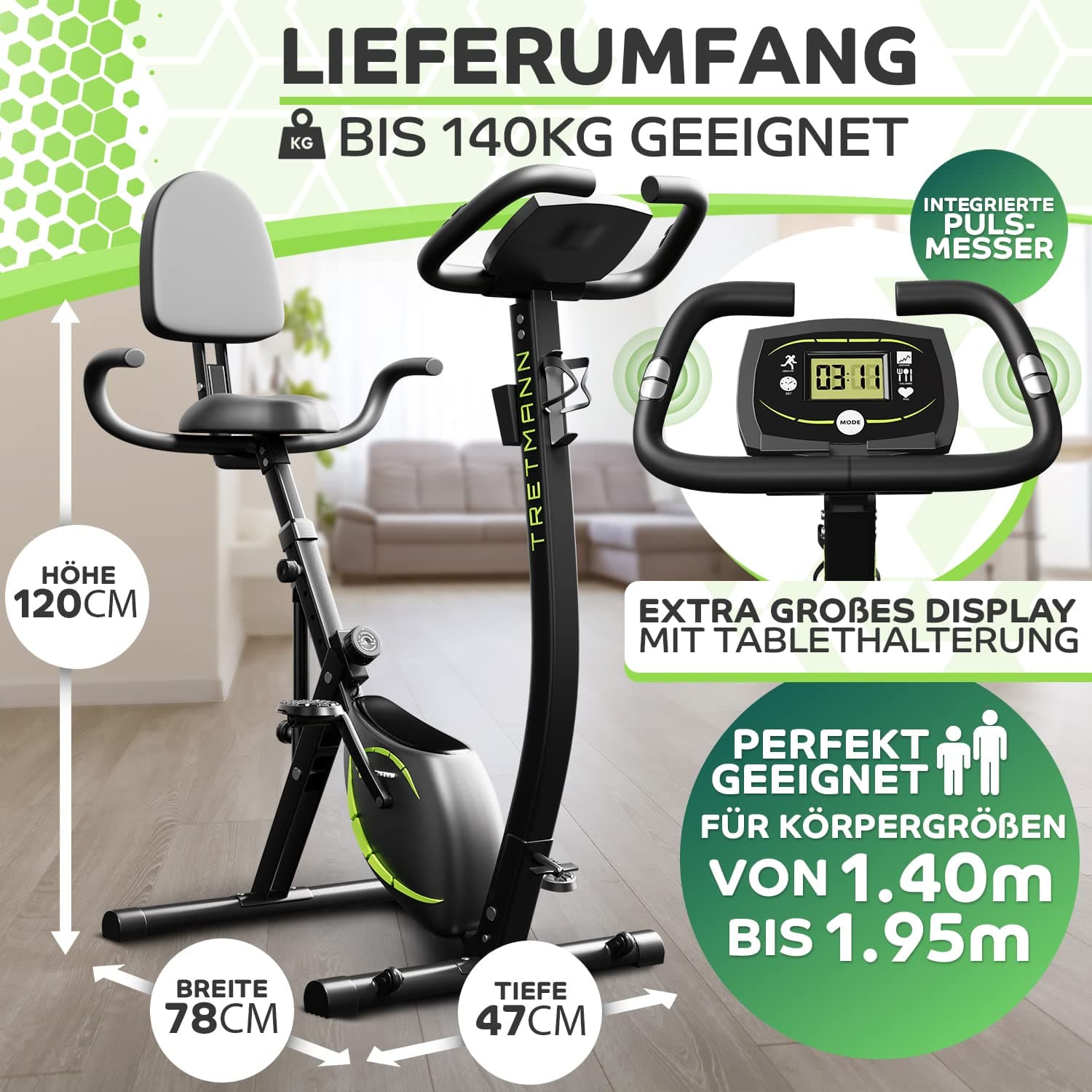 TRETMANN NEU 3in1 Heimtrainer Fahrrad klappbar -extra – Bild 4