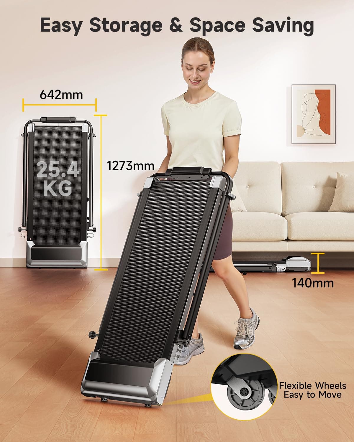 Toputure 1%-6%-12% Incline Folding Treadmill with 115 CM Retractable – Bild 8