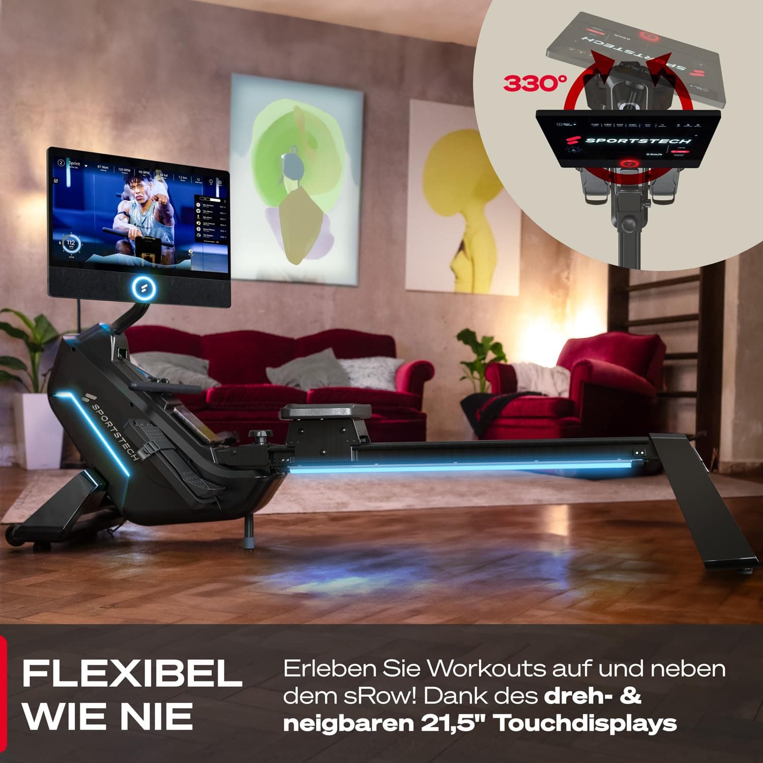 Sportstech Premium Rudergerät für zuhause + 21.5" Touch – Bild 8