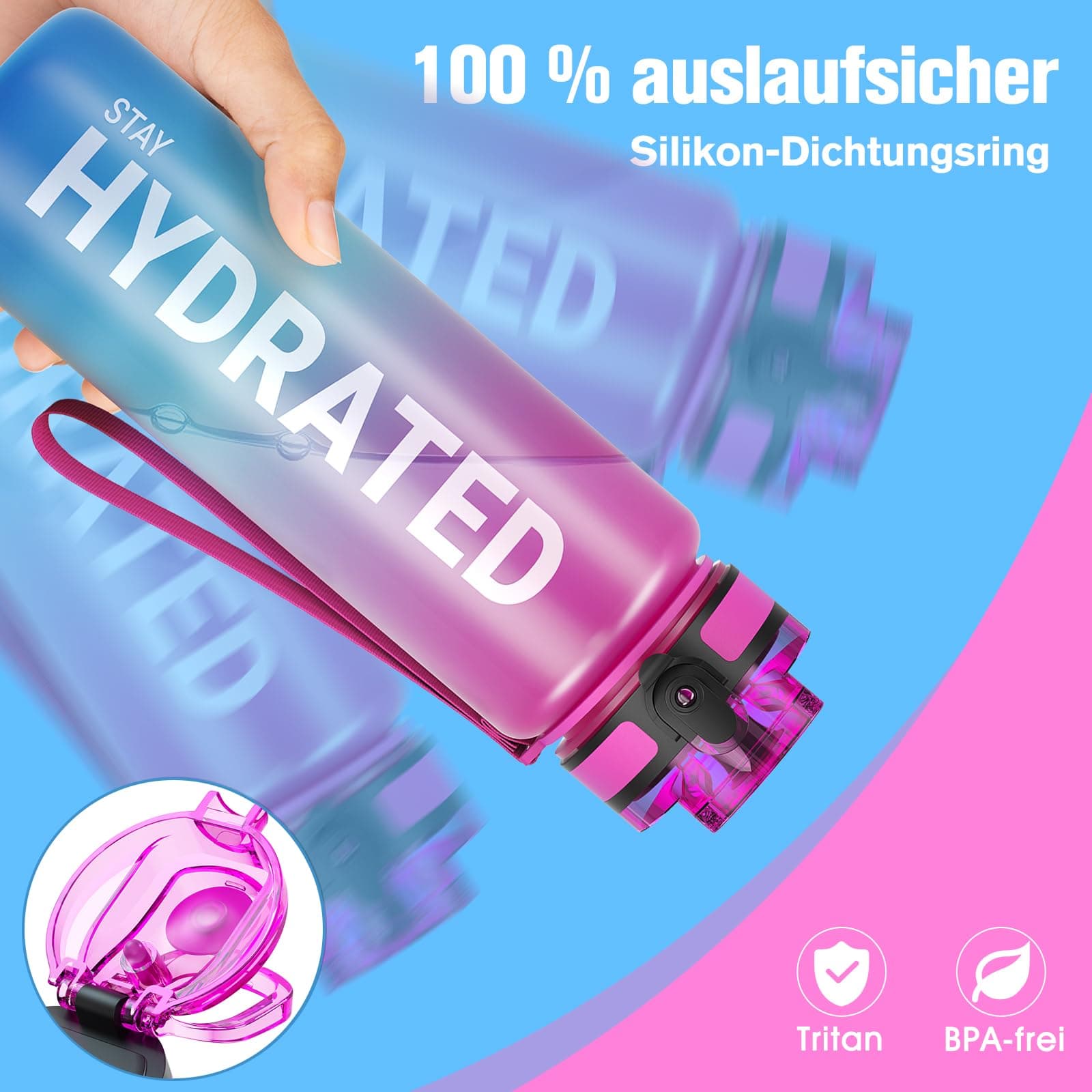 Sahara Sailor Trinkflasche, Sport Trinkflasche, [BPA-frei Tritan] 1L – Bild 2