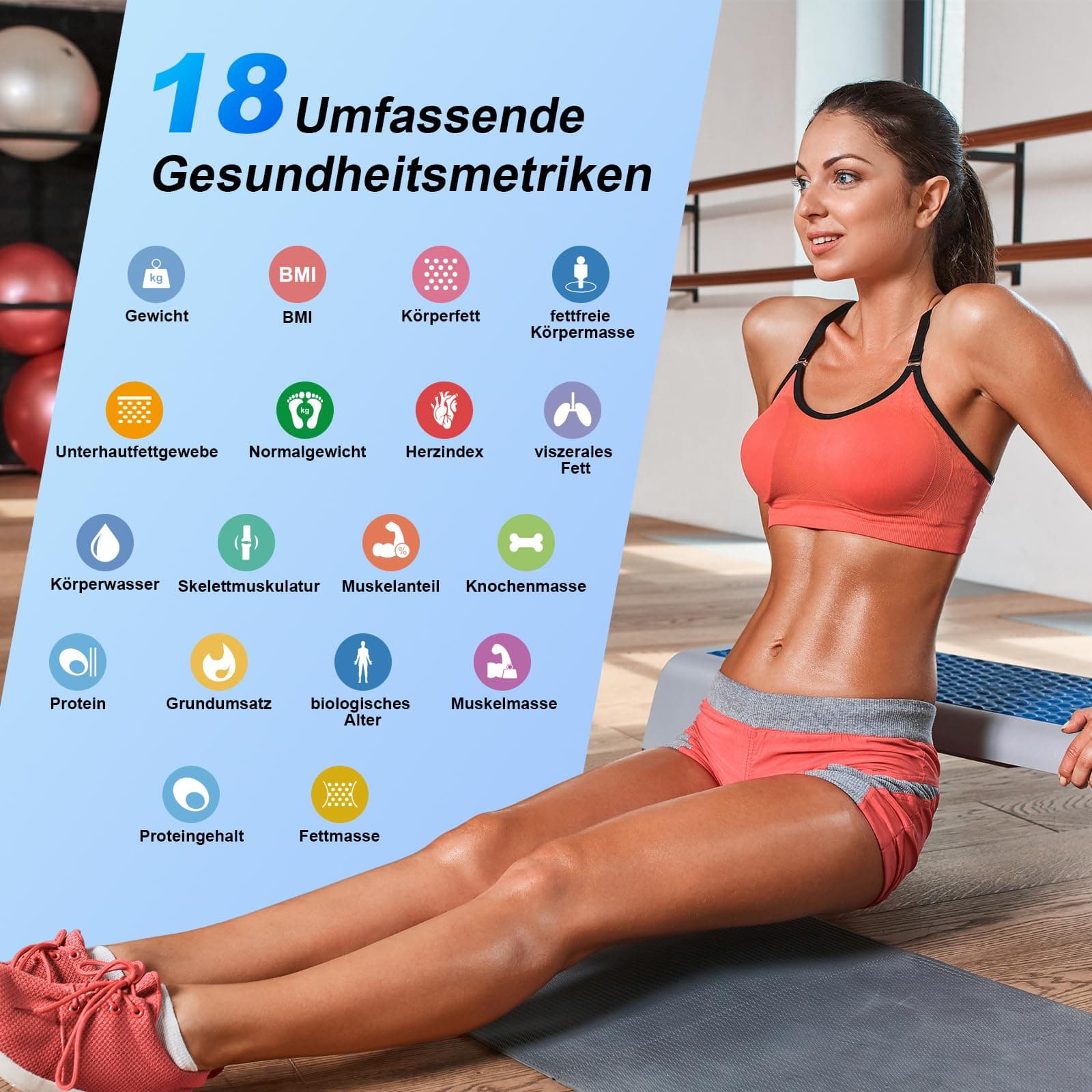 Healthkeep Körperfettwaage Digital Personenwaage Bluetooth mit 8 – Bild 2
