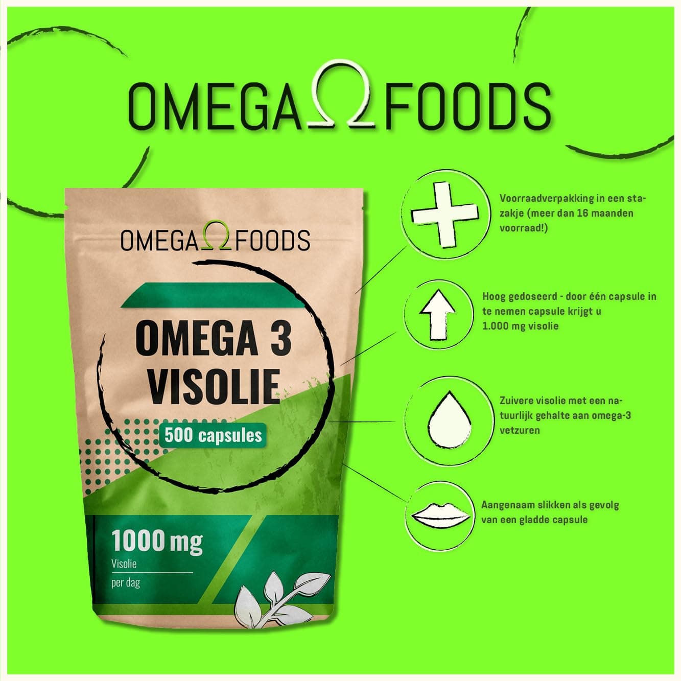 OMEGA FOODS Omega 3 Visolie 500 visoliecapsules sterk gedoseerd en super kwaliteit - 1000 mg – Bild 3