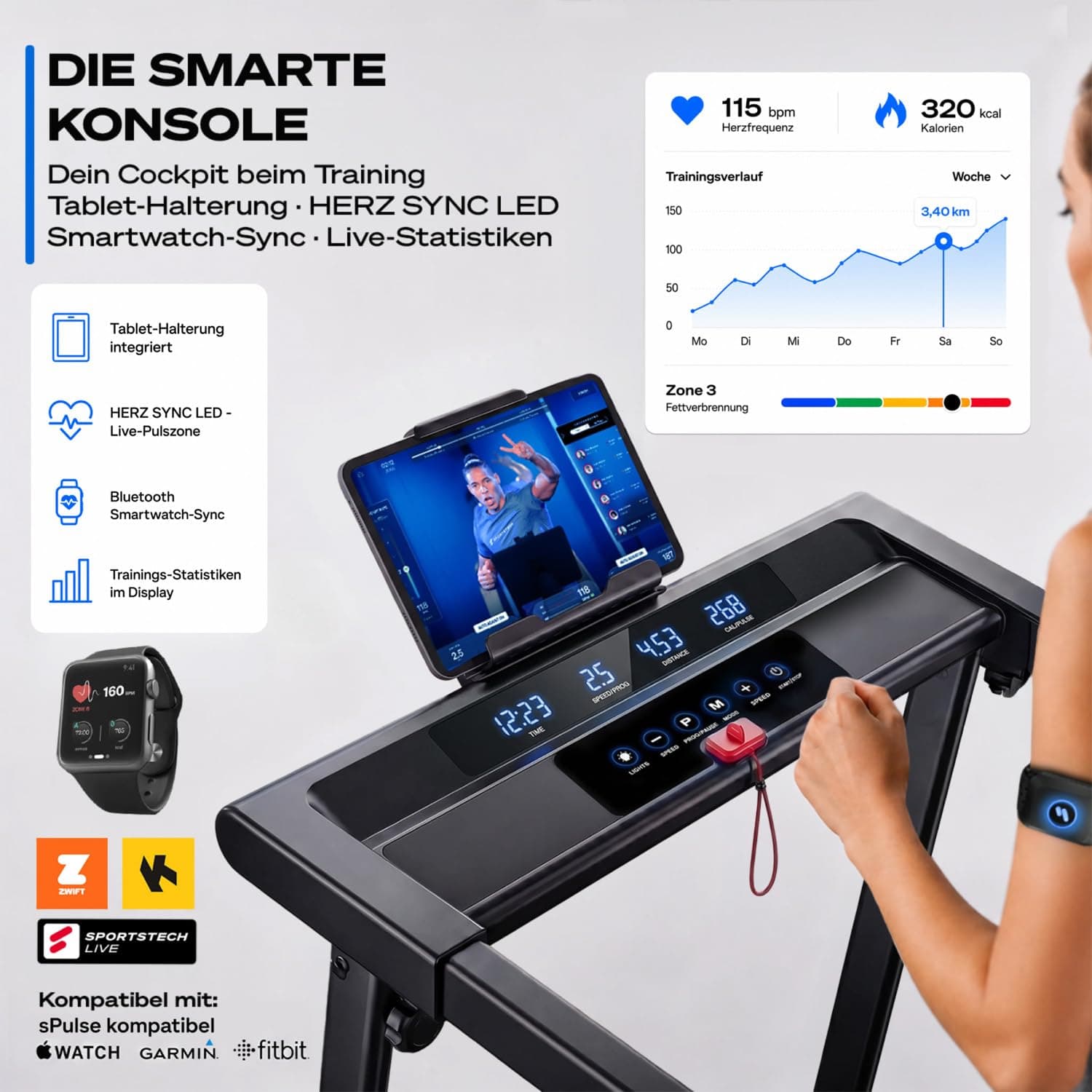 Sportstech Elektrisches Laufband - Klappbar mit 9% Steigung - Stabil bis 120 kg – Bild 6