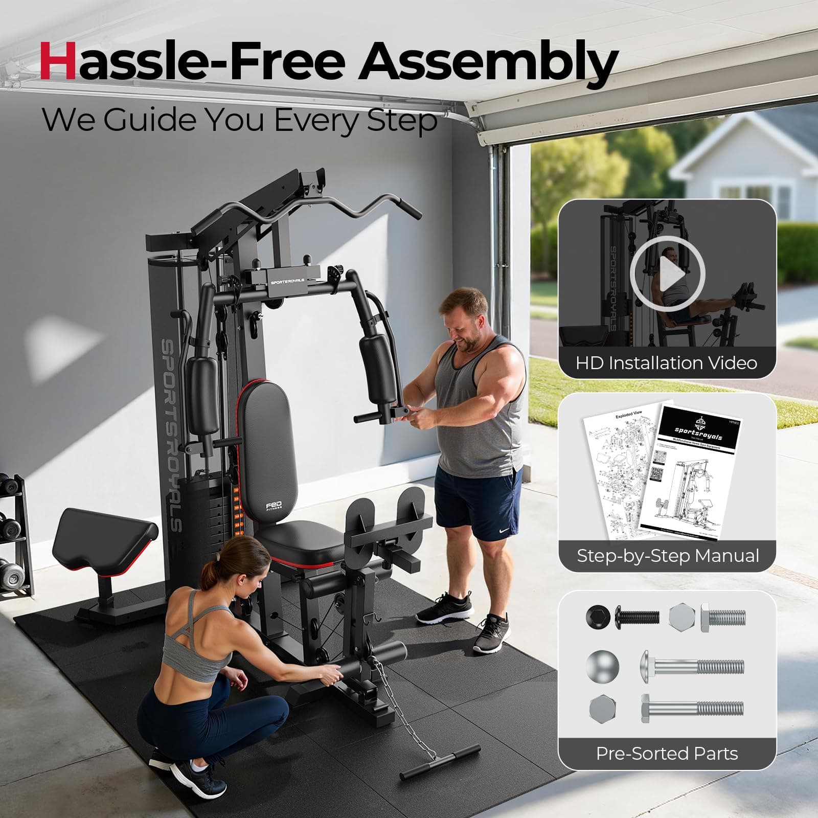 Sportsroyals Home Gym, Multifunctional Workout Station with 150LBS – Bild 8