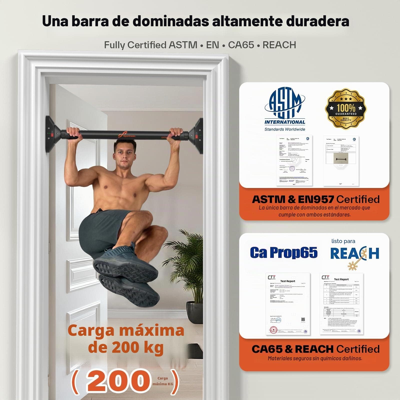 Klimmzugstange Türrahmen , Sportneer Pull Up Bar Tragkraft bis 200 Kg – Bild 5
