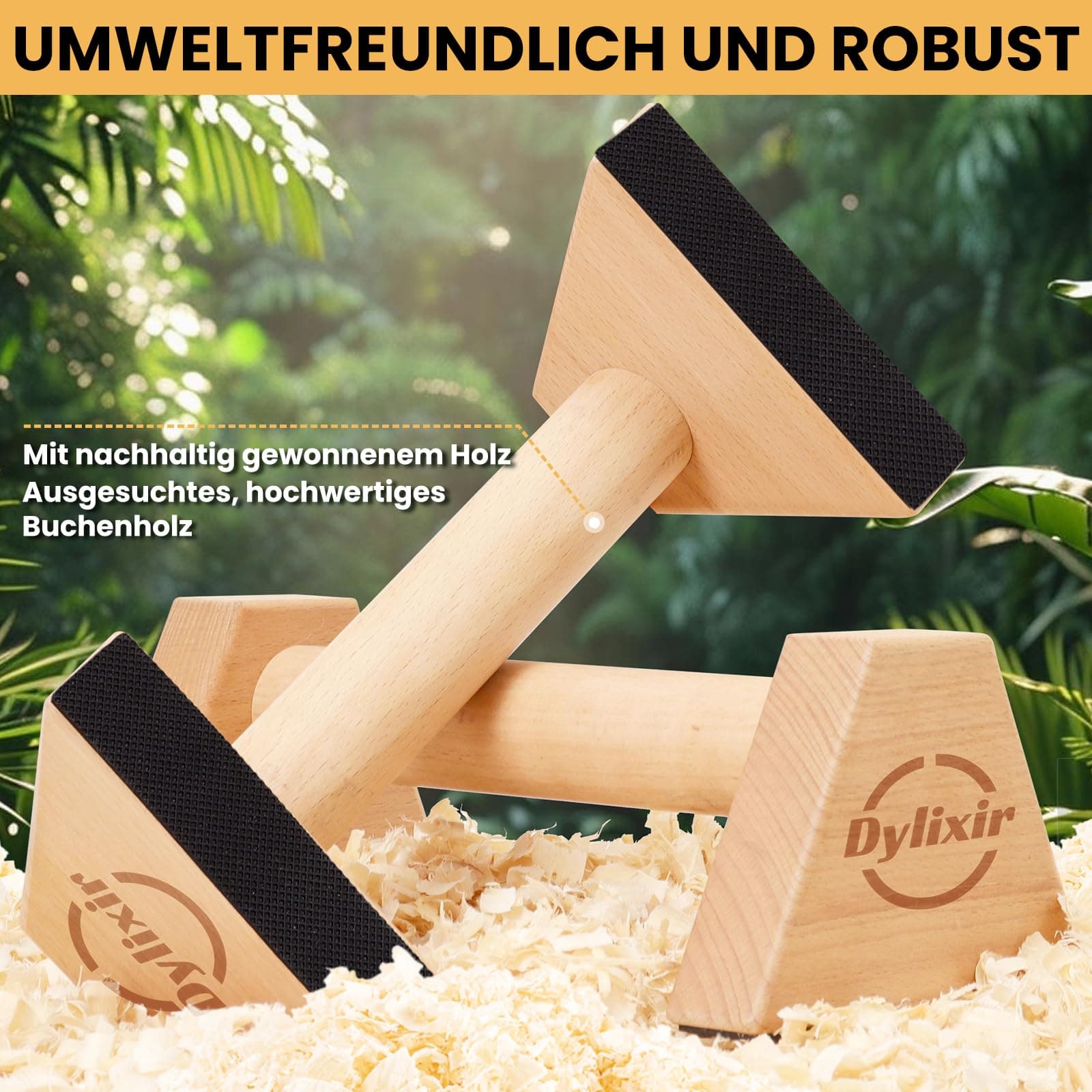 Dylixir Liegestützgriffe 2 Push Up Bars Holz Parallettes – Bild 7