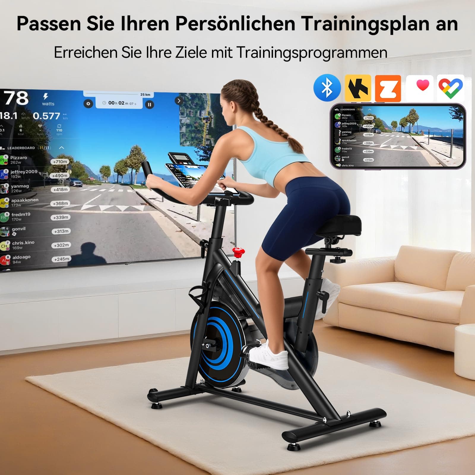 Wenoker Heimtrainer Fahrrad mit App – Bild 3