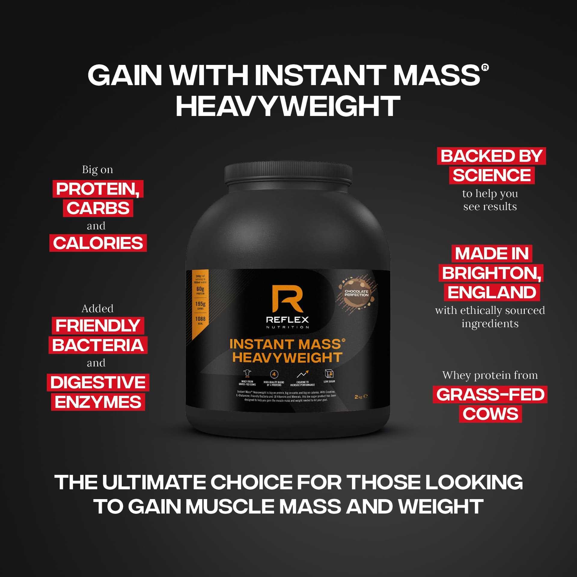Reflex Nutrition Instant Mass Heavyweight - Mass Gainer - Over 1000 Kcal per Serving, 60g – Bild 2