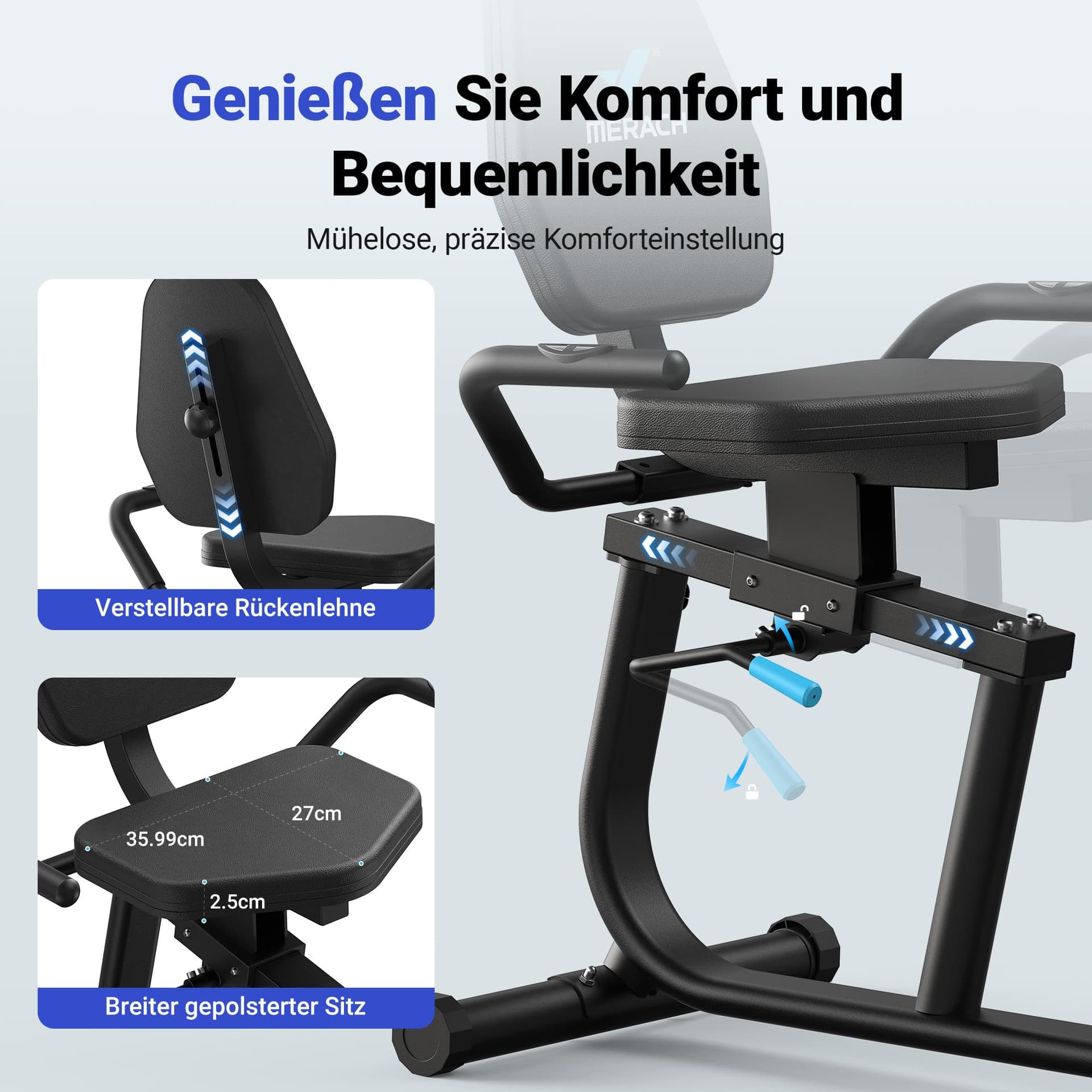 MERACH Liegeergometer für Zuhause mit 8 Verstellbaren – Bild 4