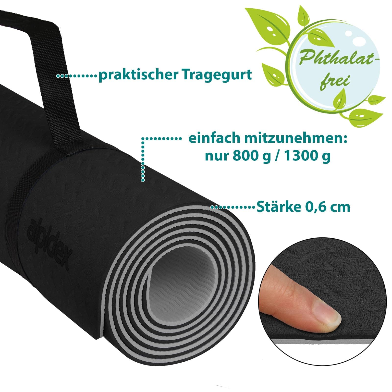 ALPIDEX Yogamatte rutschfest 190 x 61 x 0.6 cm – Bild 5