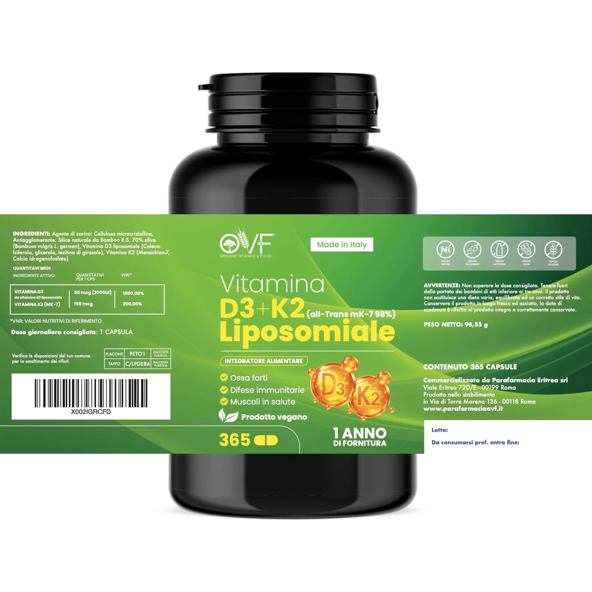 PARAFARMACIA, ORGANIC VITAMINS & FOOD OVF Vitamina D3 K2 Alto Dosaggio 365 Capsule – Bild 8