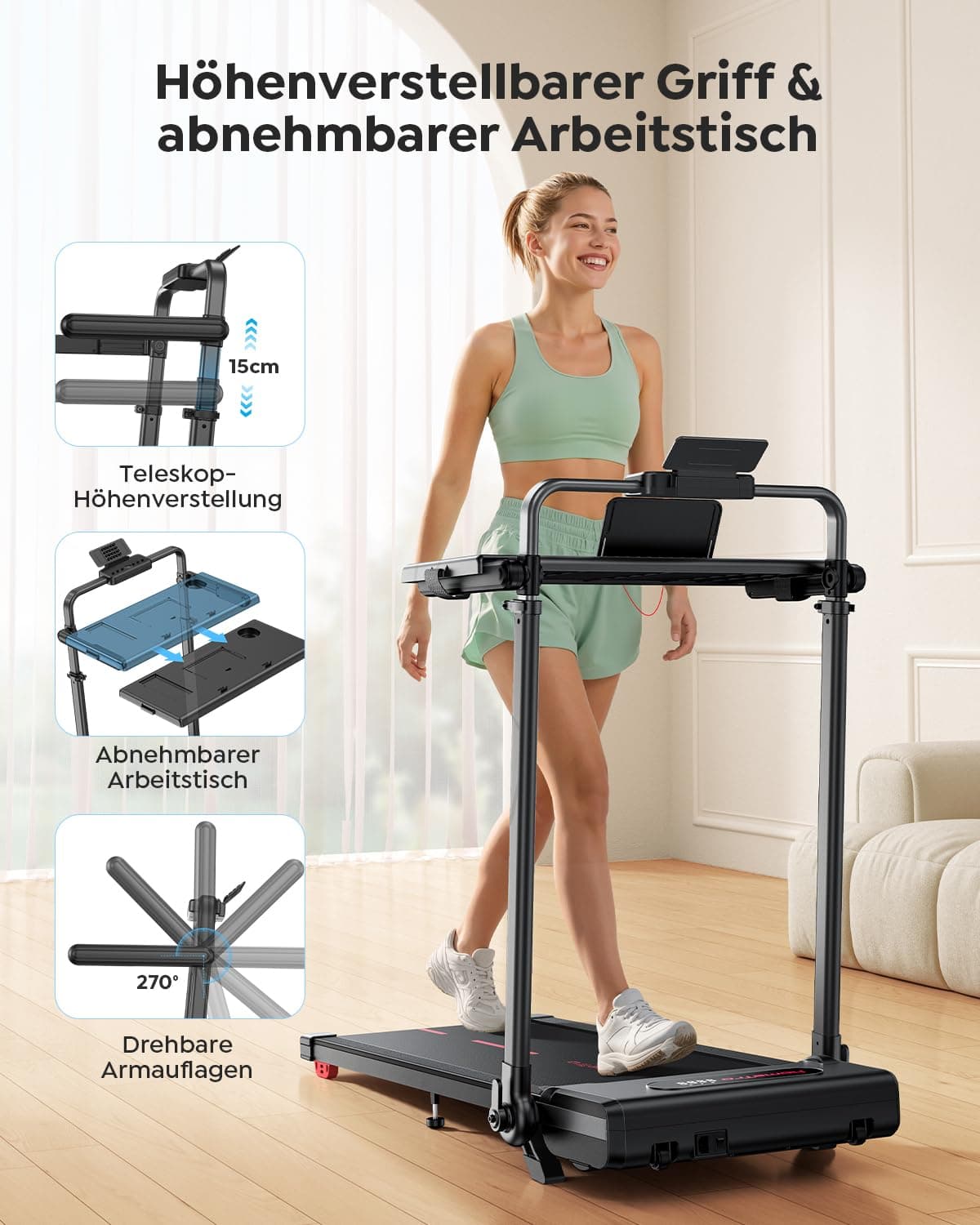 HomeTro Laufband für Zuhause Klappbar mit 7% Steigung – Bild 3