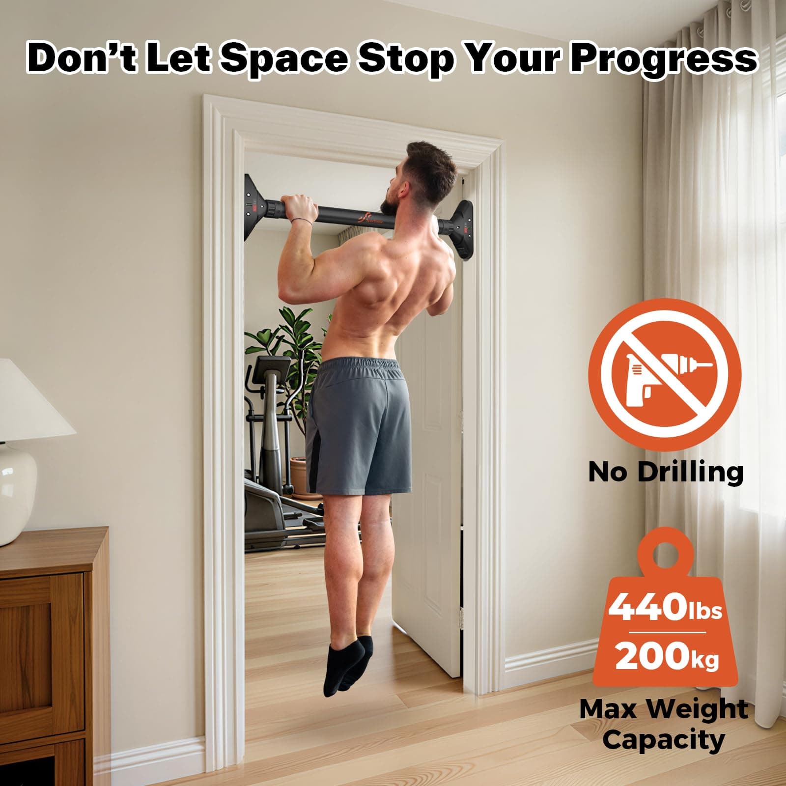 Klimmzugstange Türrahmen , Sportneer Pull Up Bar Tragkraft bis 200 Kg – Bild 2