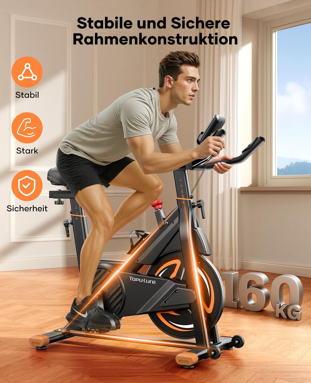 Toputure Neu Toputure Heimtrainer Fahrrad mit Pulsmessung und APP – Bild 5