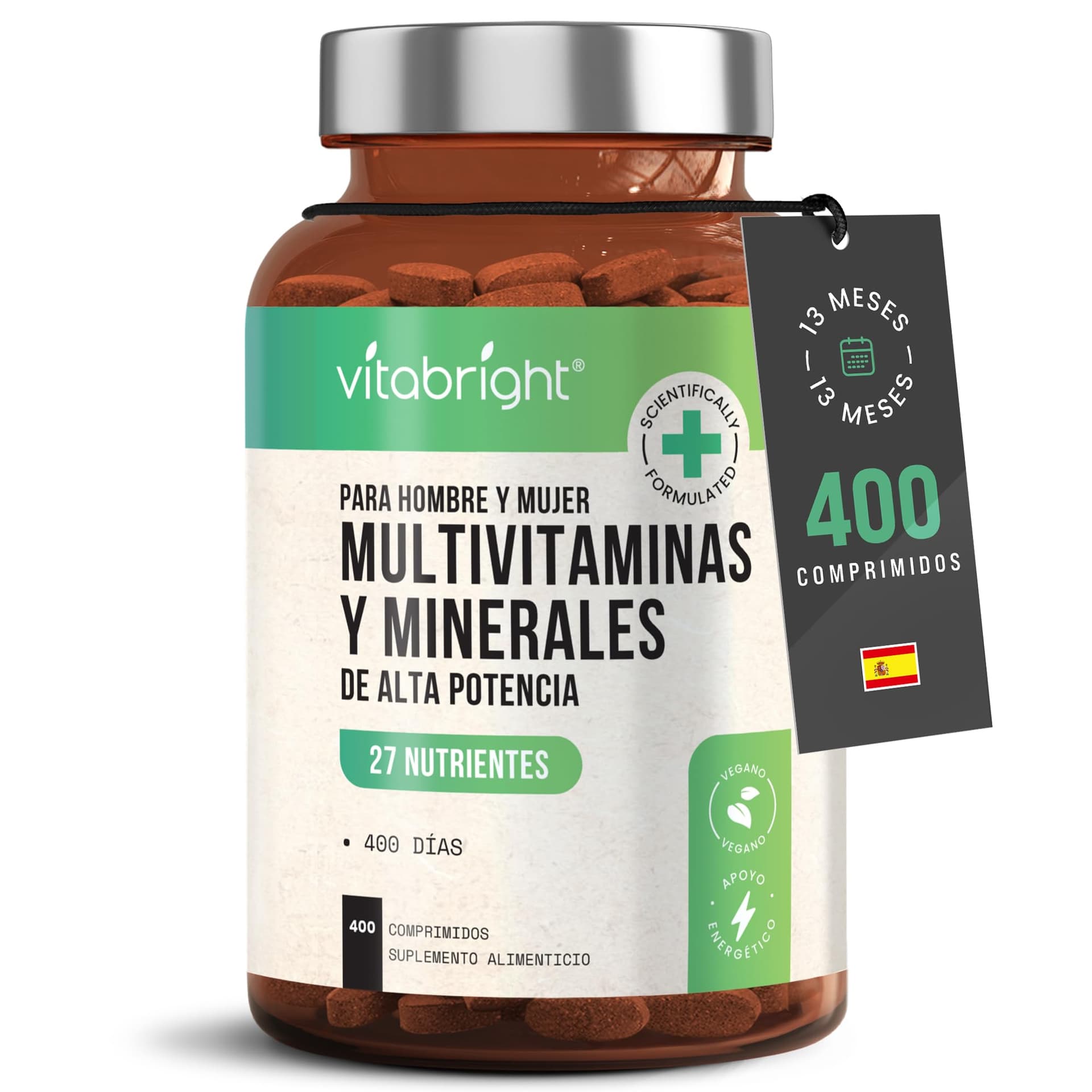 VitaBright Multivitamin Tabletten Hochdosiert | 27 Vitamine & Mineralstoffe A–Z | 400 Tabletten