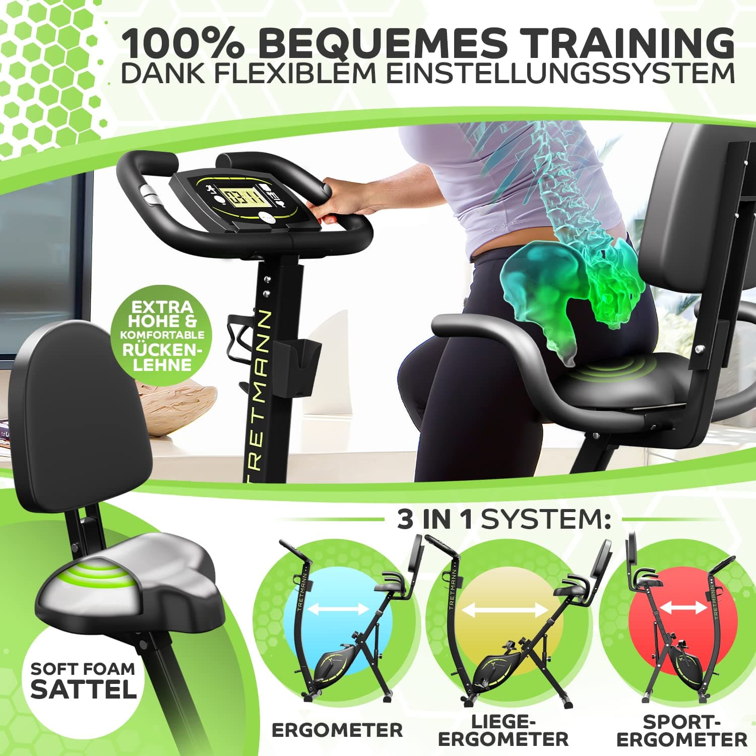 TRETMANN NEU 3in1 Heimtrainer Fahrrad klappbar -extra – Bild 2