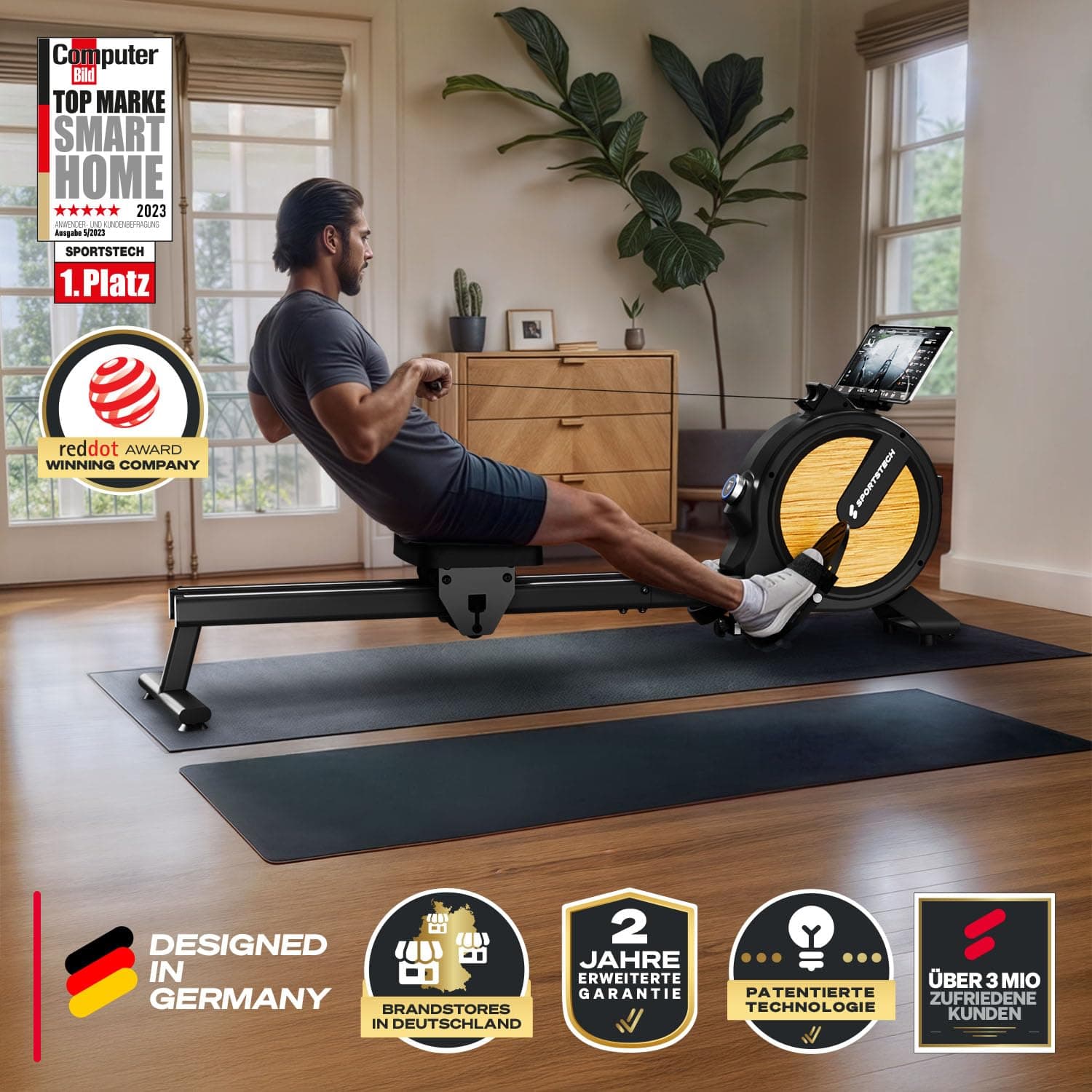 Sportstech Rudergerät für Zuhause mit Wasser- oder Magnetwiderstand, bis 150 kg – Bild 2
