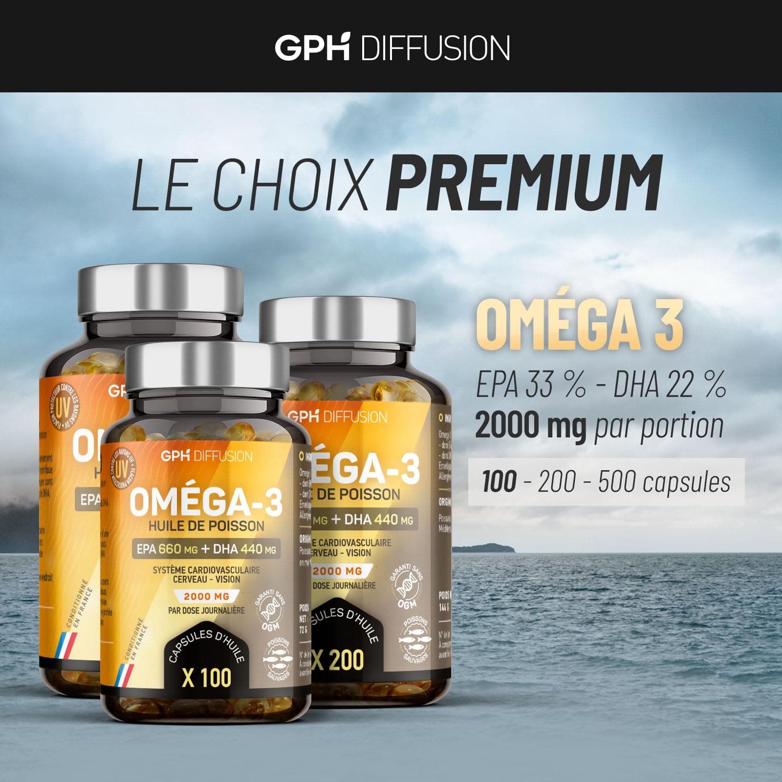 GPH DIFFUSION Oméga 3 - Huile de Poissons Sauvages - Cerveau - Vision - Coeur - EPA 660mg – Bild 3