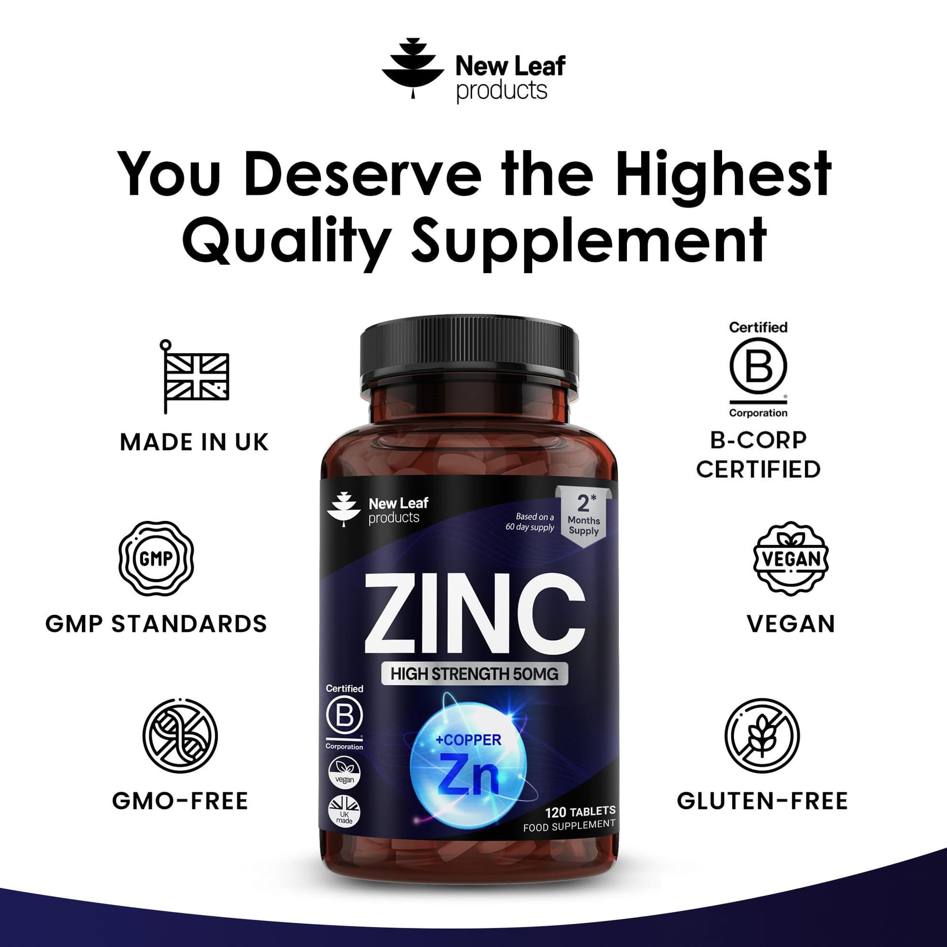 NEW LEAF PRODUCTS Zinc 50mg High Strength – Bild 4