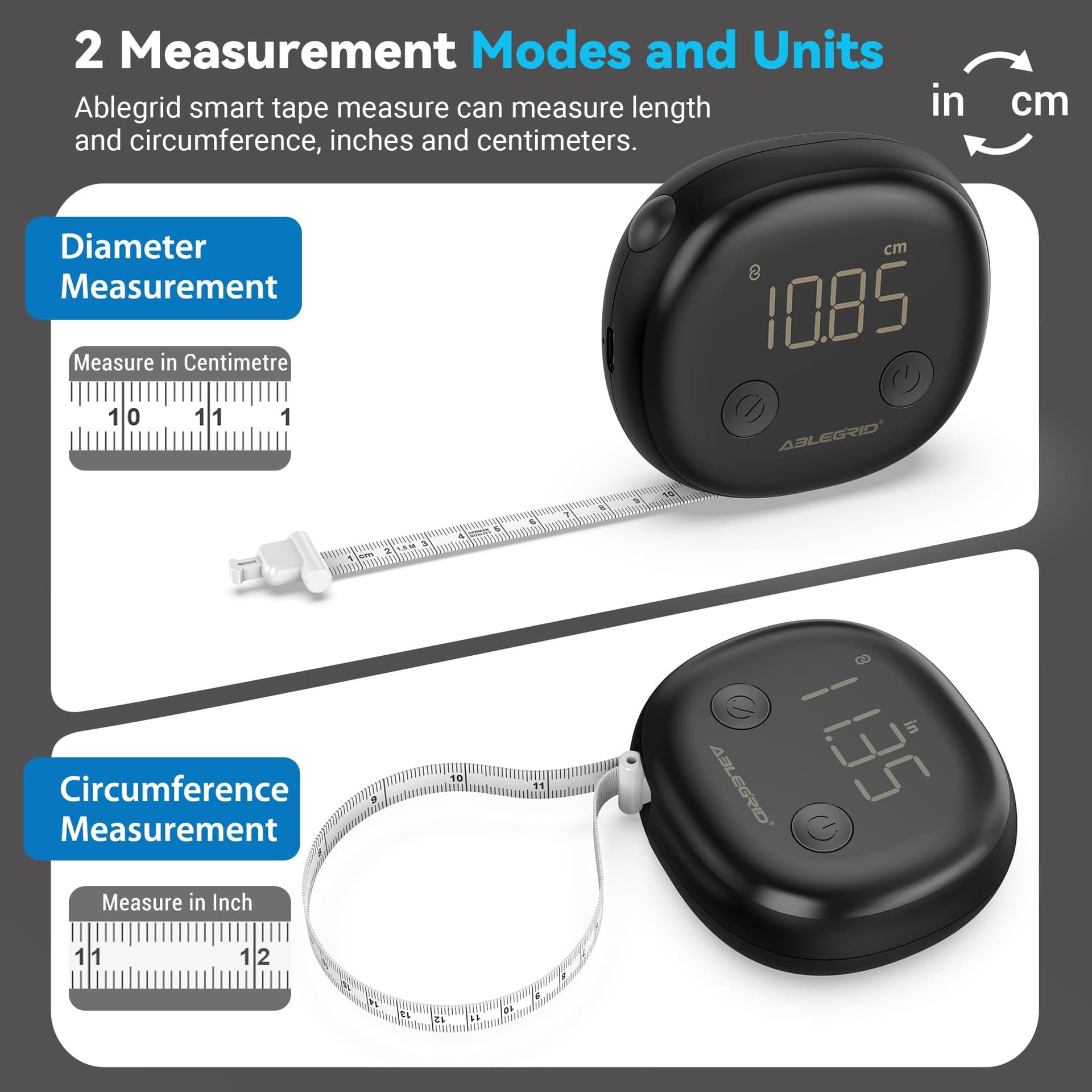 ABLEGRID Smart Body Tape Measure Rechargeable,Digital Body – Bild 4